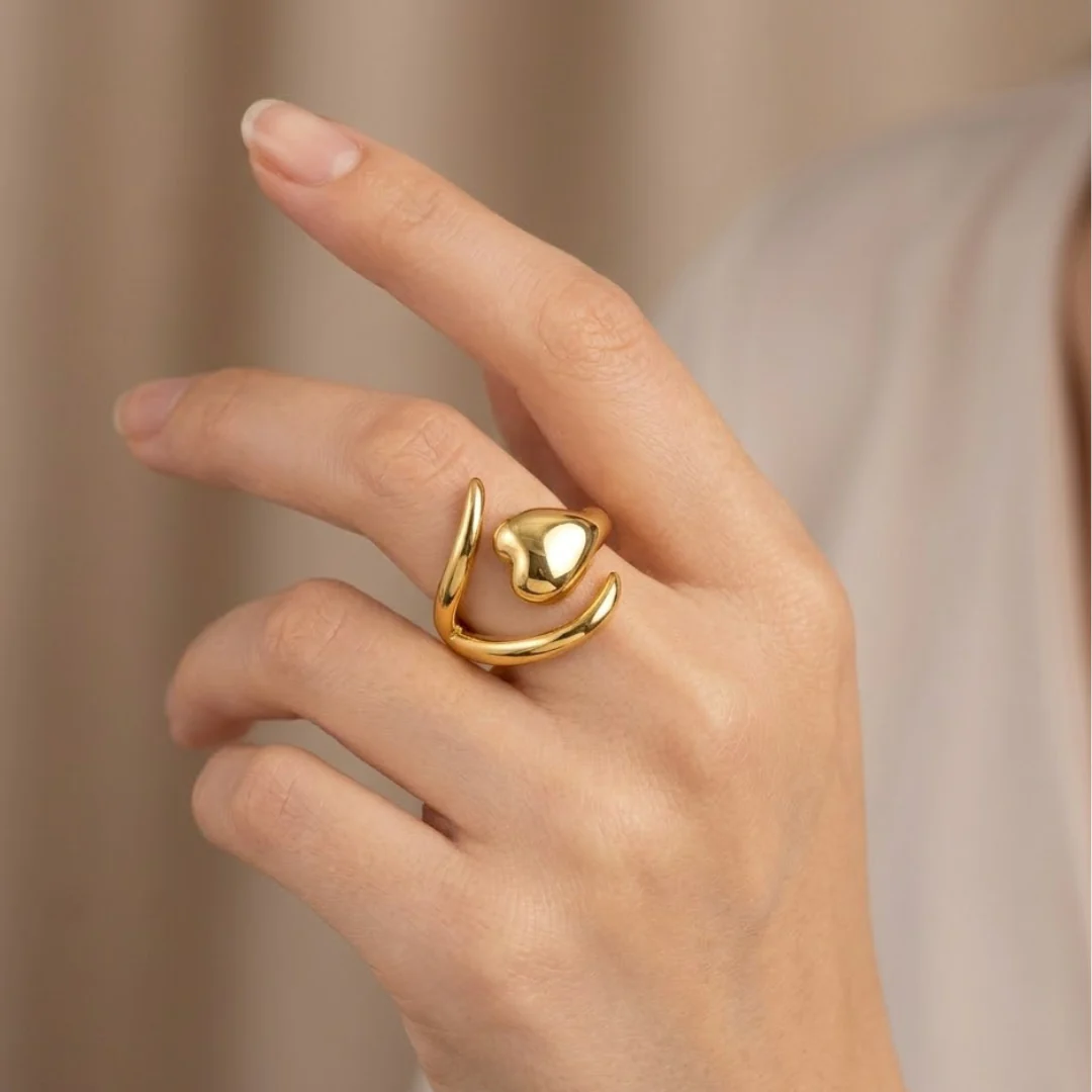 18k Gold Plated Snaky Heart Ring - Image 2