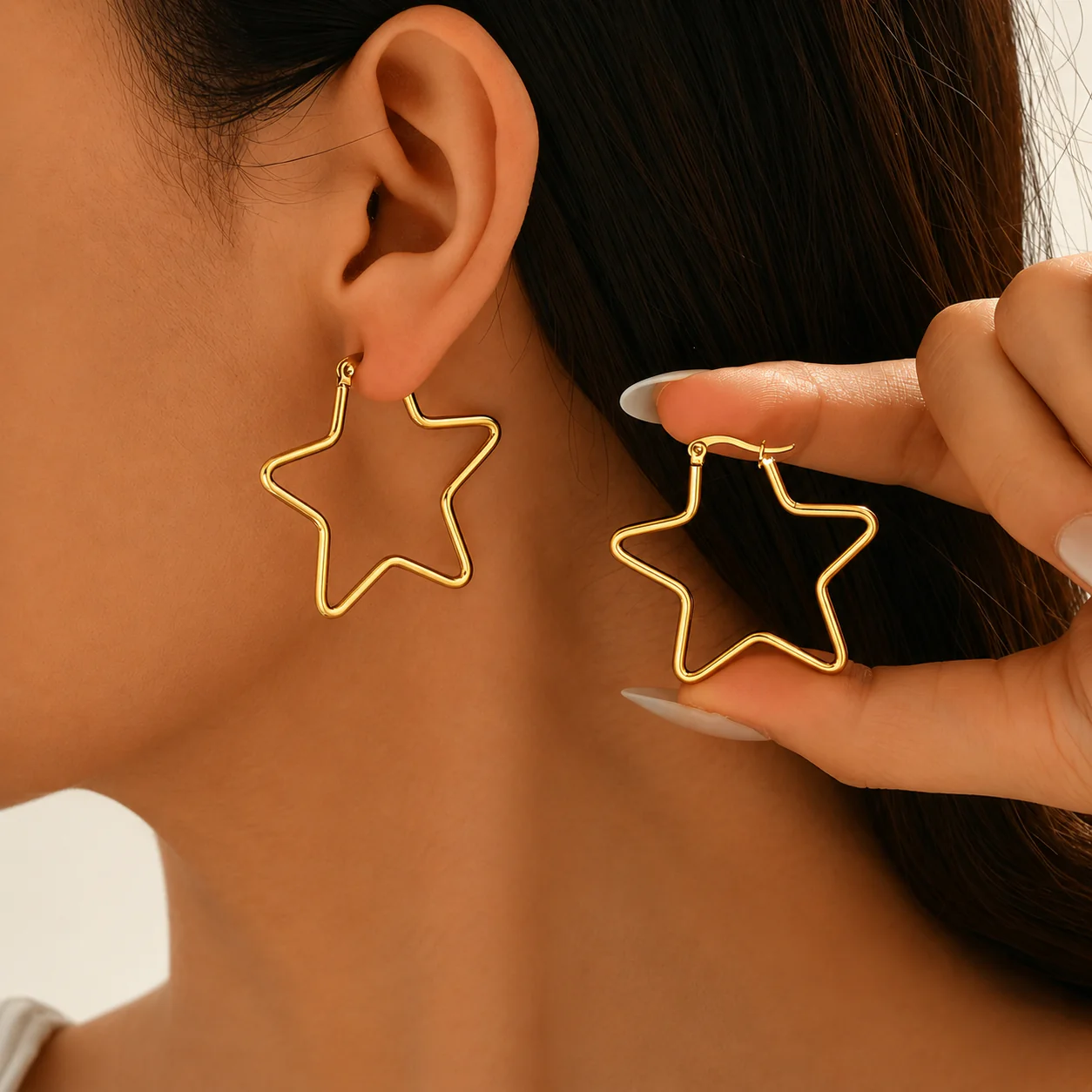 18K Gold Plated Star Hoop Earrings