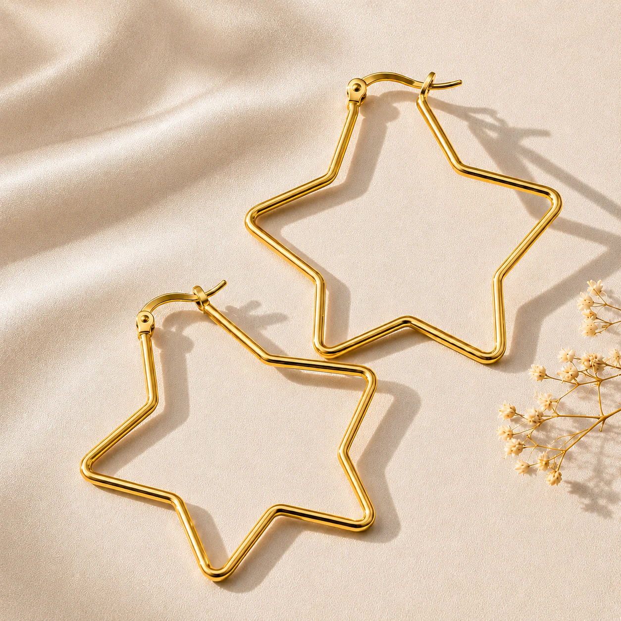 18K Gold Plated Star Hoop Earrings - Image 2