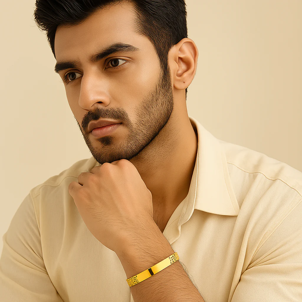Men-Yellow Chimes Golden Broad Bracelet - Image 3