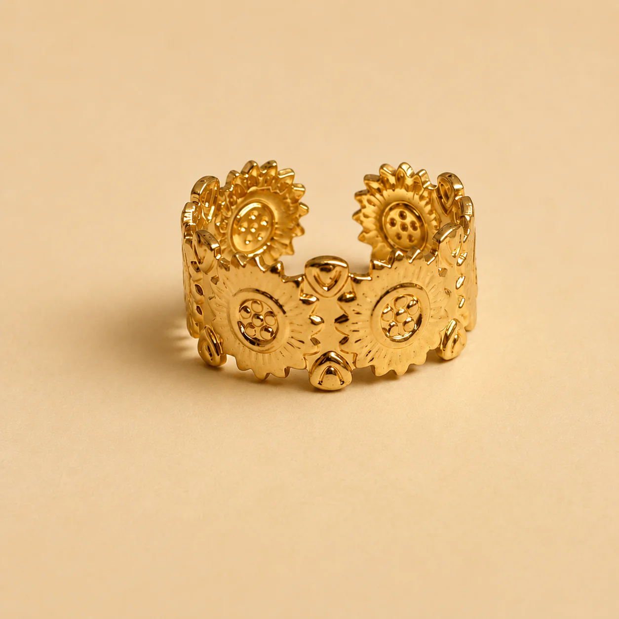 18K Gold Plated Sunburst Floral Statement Ring