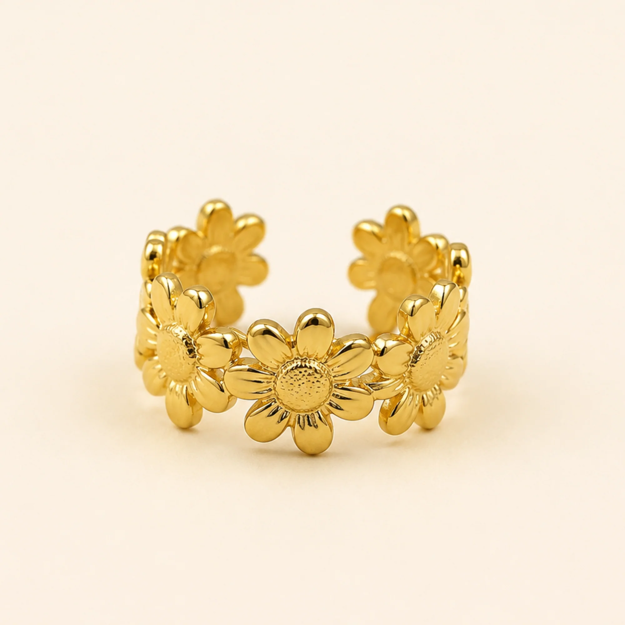 18K Gold Plated Sunflower Charm Open Ring