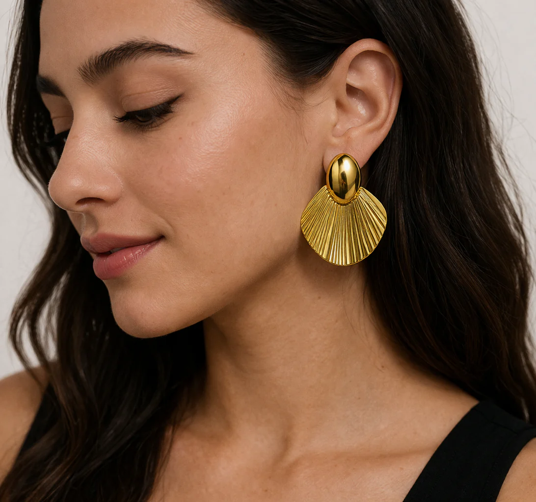 18K Gold Plated Textured Drop Earrings - Image 2