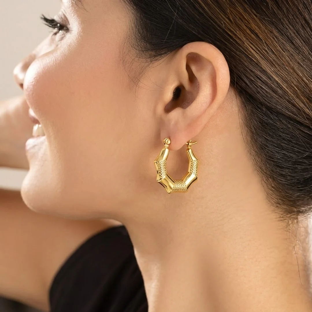 18k Gold Plated Textured Gold Hoop Earrings - Image 3