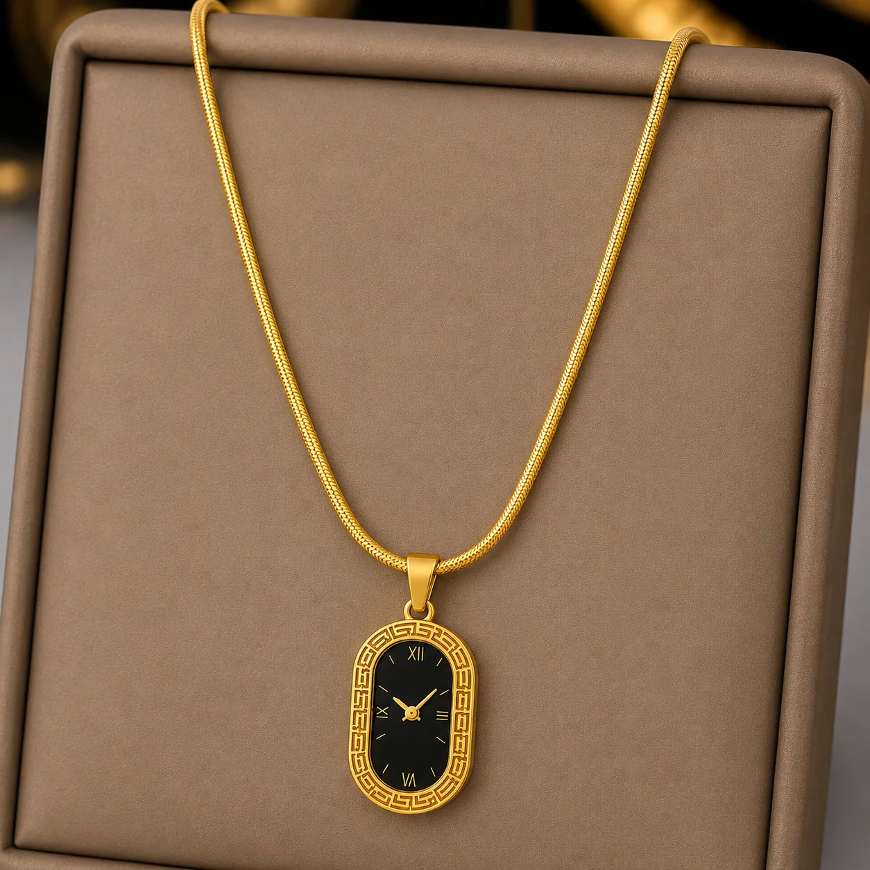 18K Gold Plated Timeless Clock Pendant Necklace