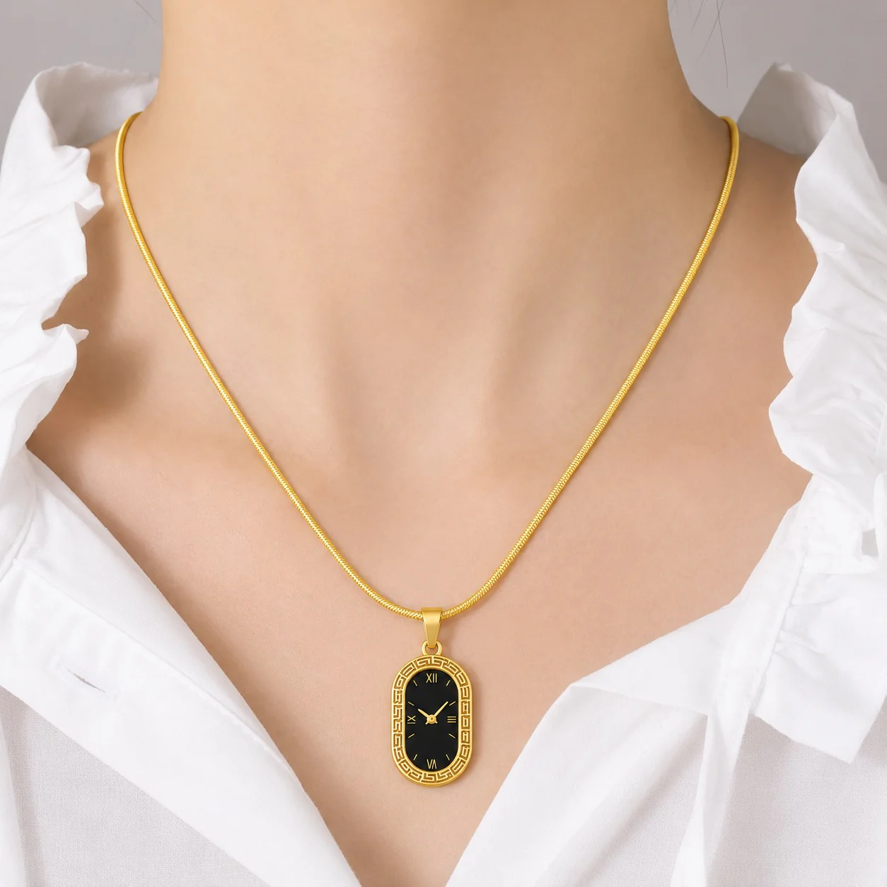 18K Gold Plated Timeless Clock Pendant Necklace - Image 2