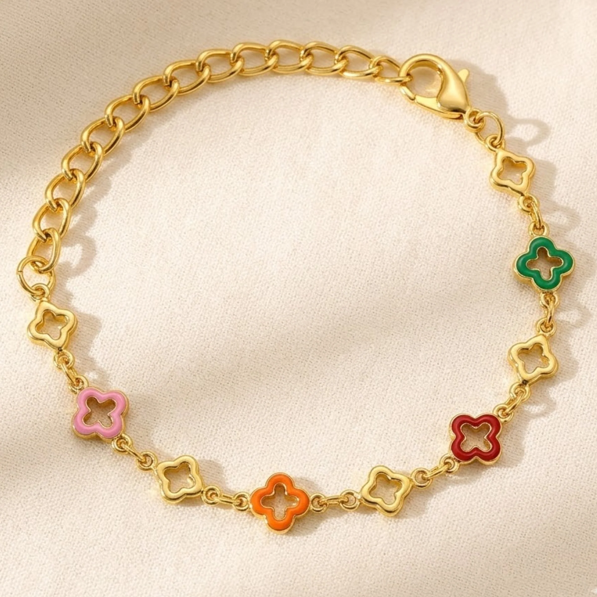 18K Gold Plated Trendy Multicolor Clover Bracelet