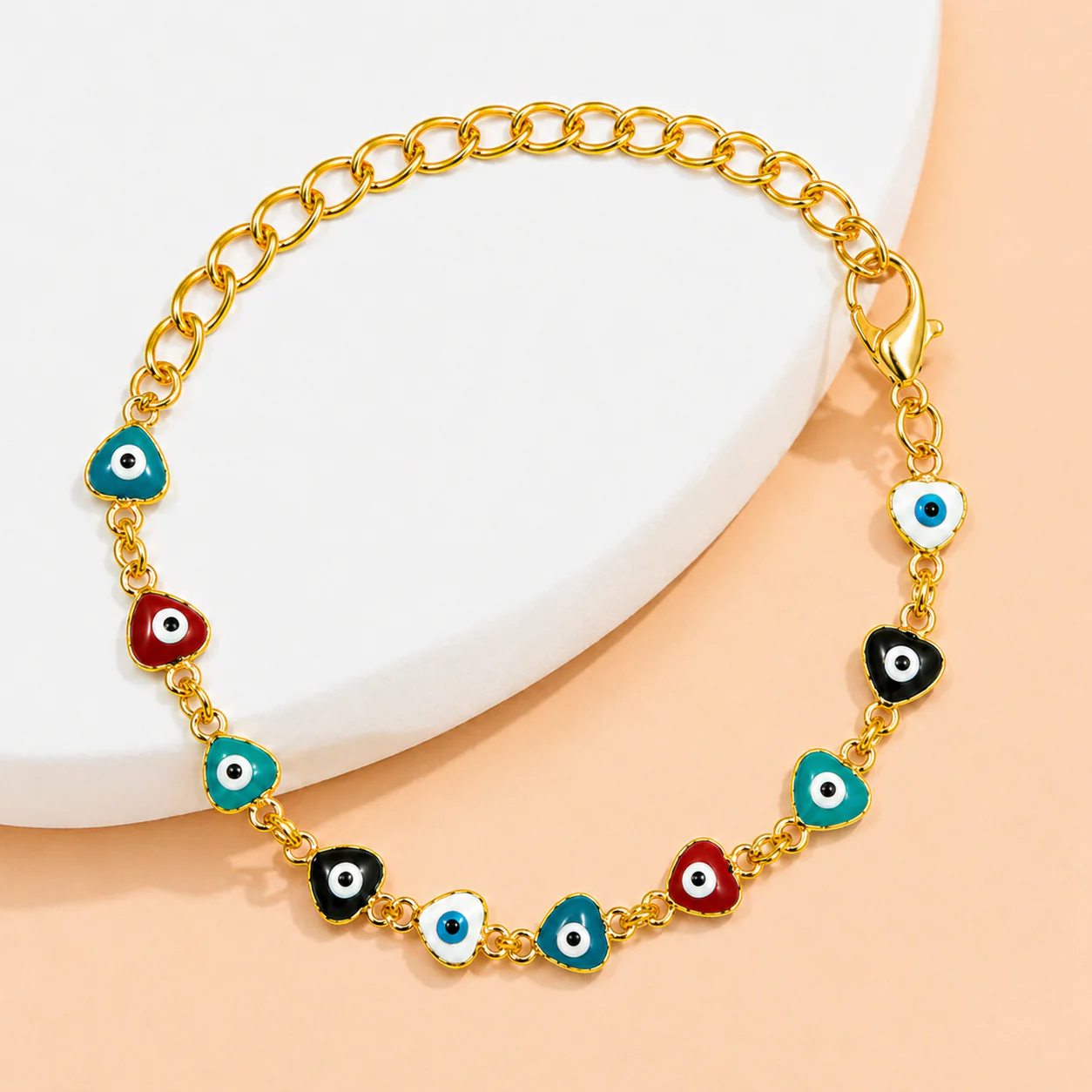 18K Gold Plated Trendy Multicolor Heart Eye Bracelet