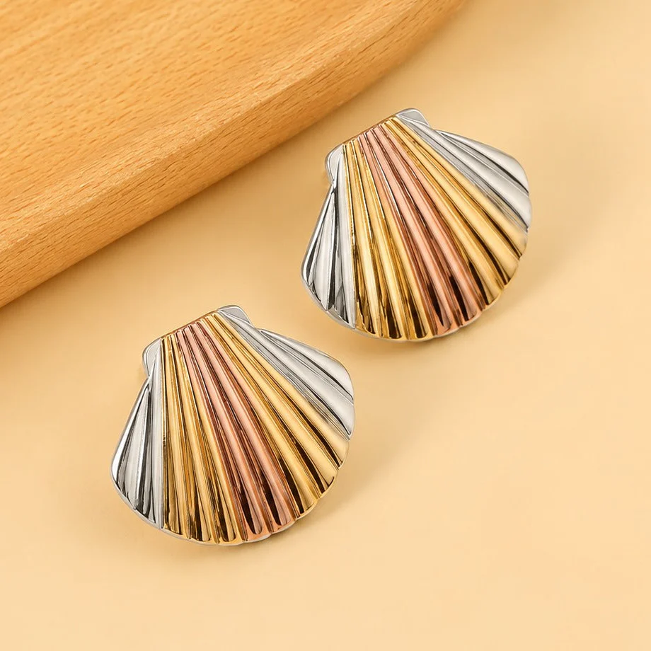 18K Gold Plated Tricolor Seashell Stud Earrings