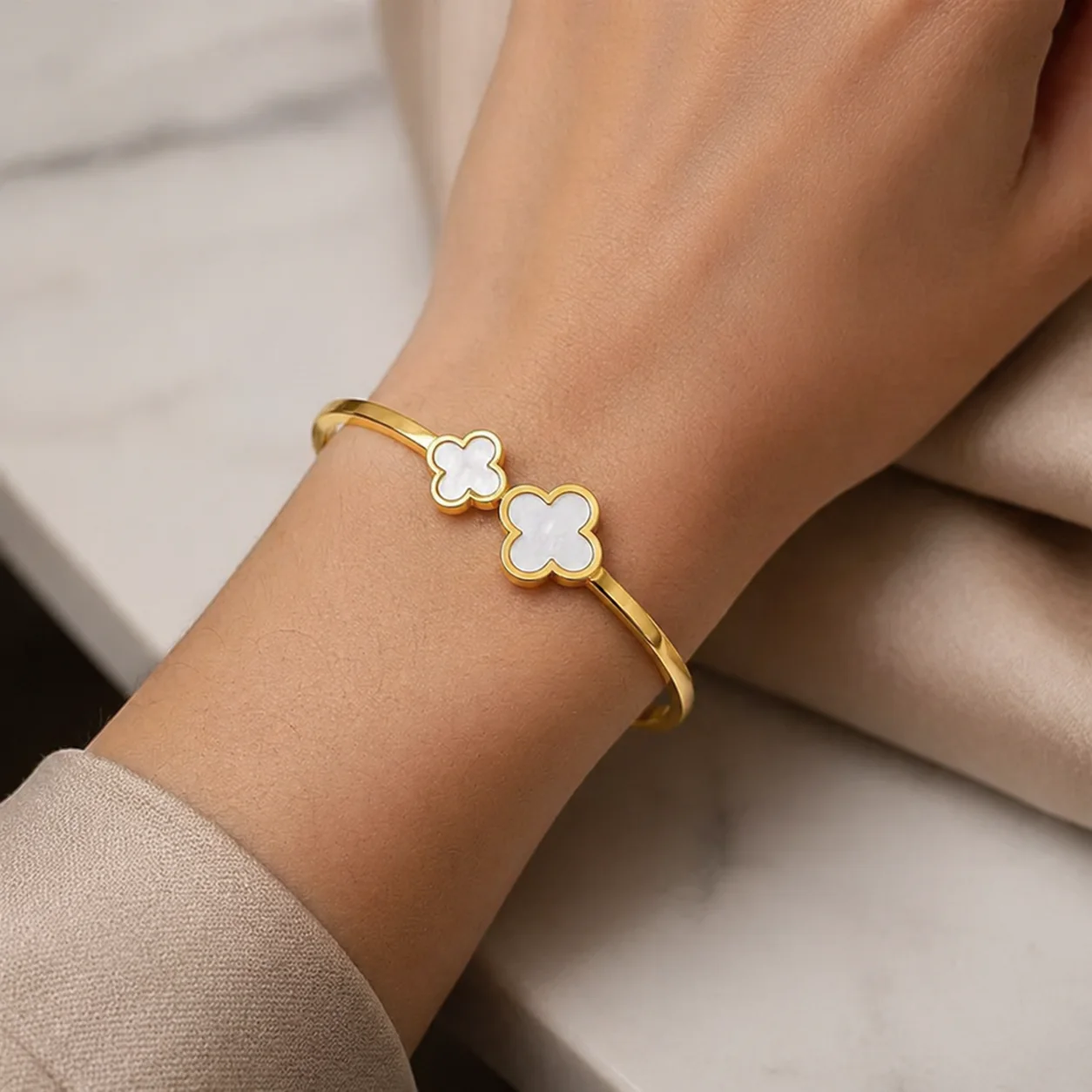 18K Gold Plated Twin Clover Elegance Bracelet - Image 2