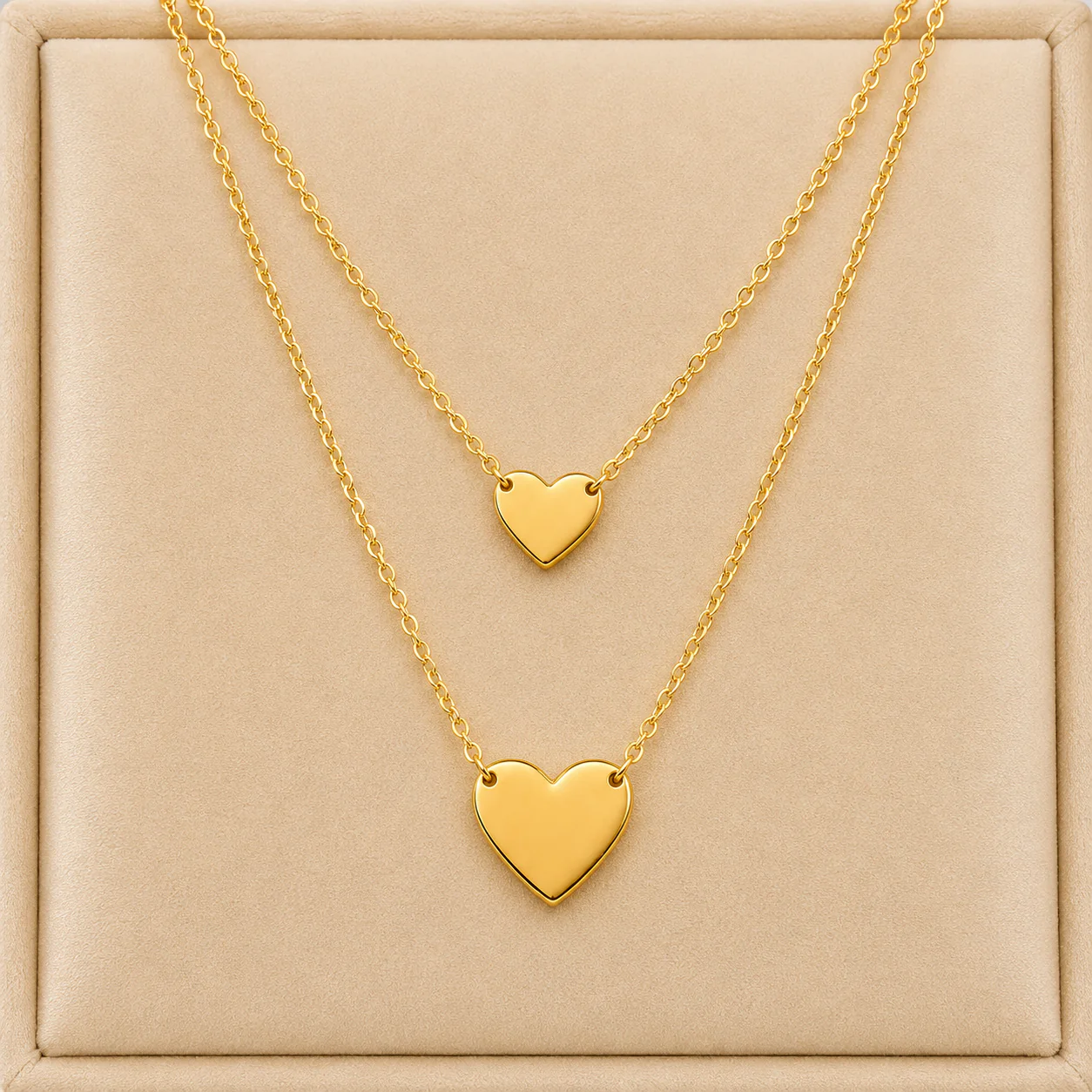18K Gold Plated Twin Heart Layered Necklace - Image 2