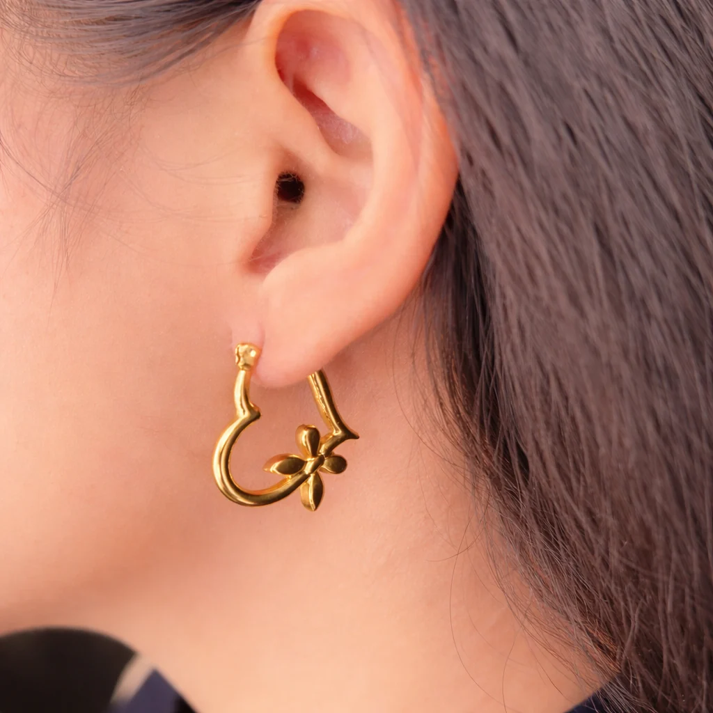 18K Gold Plated Butterfly Hoop Earrings - Image 2
