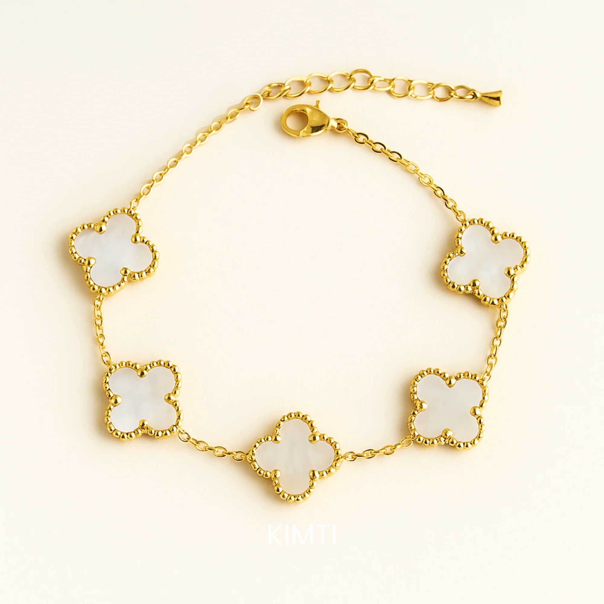 18k Gold Plated White Clover Wraparound Bracelet