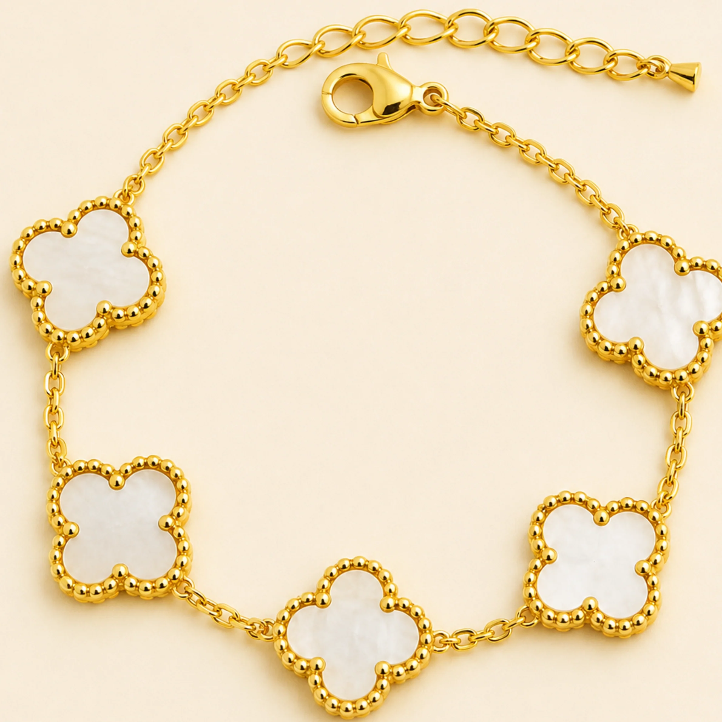 18k Gold Plated White Clover Wraparound Bracelet - Image 3