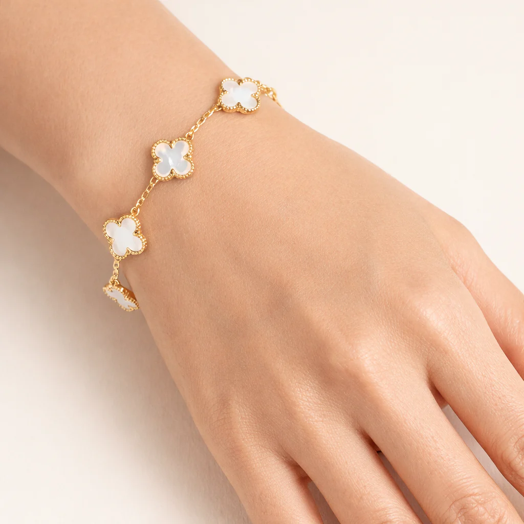 18k Gold Plated White Clover Wraparound Bracelet - Image 4