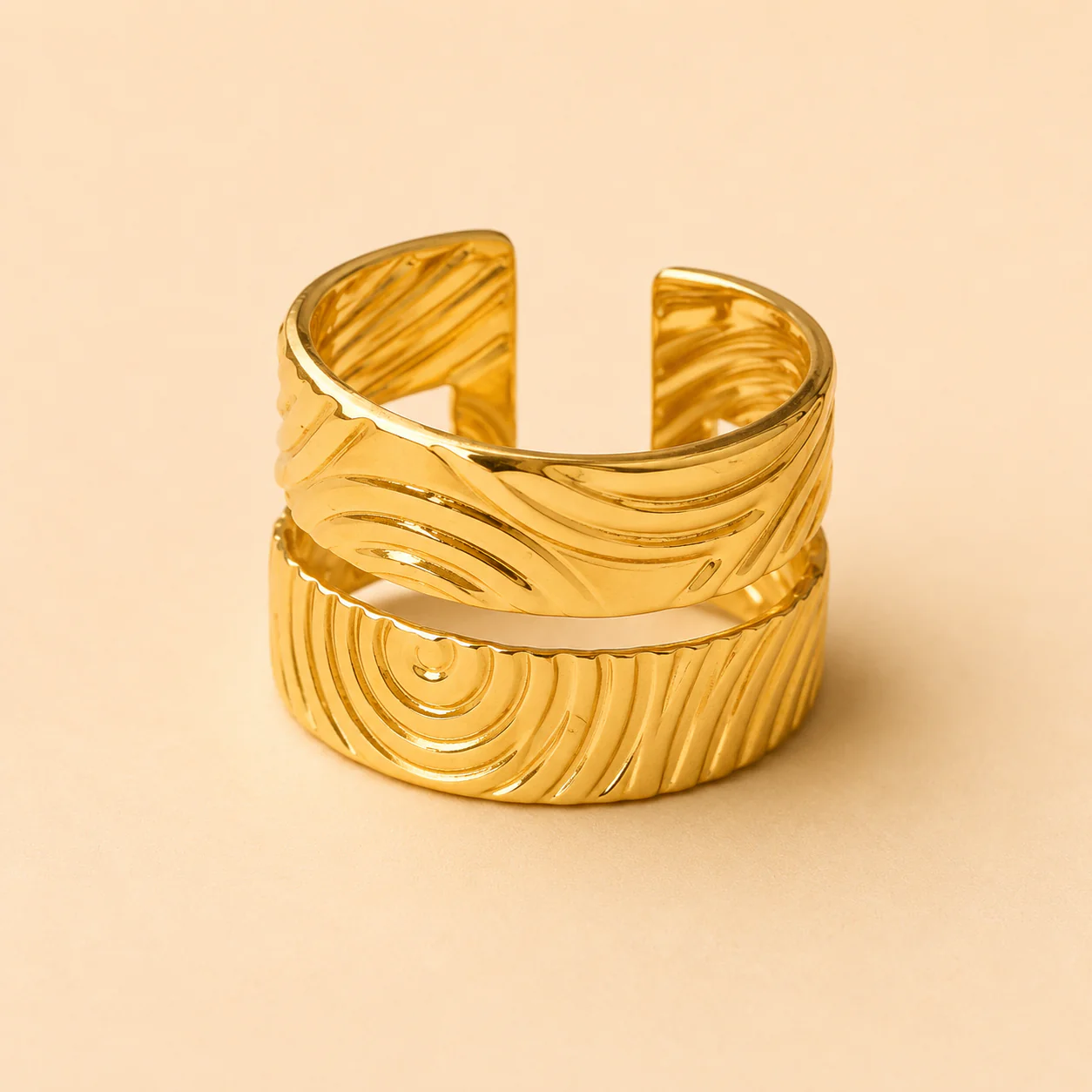18K Gold Plated Woodgrain Ring