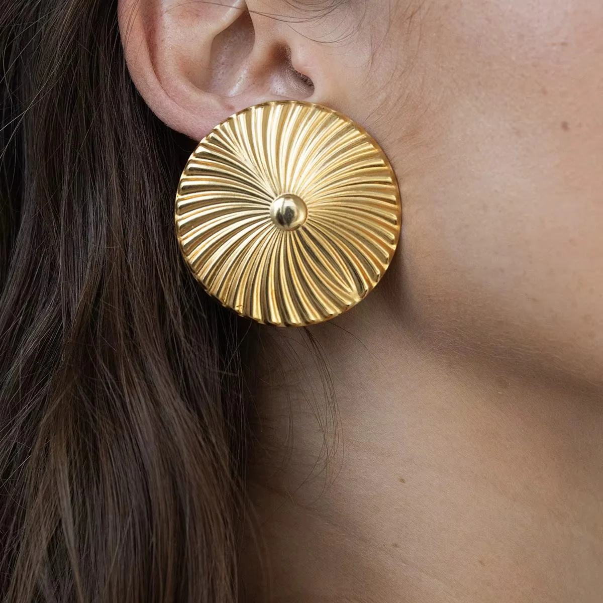 18K Gold  Plated Wavy Shaped Earring - Image 2