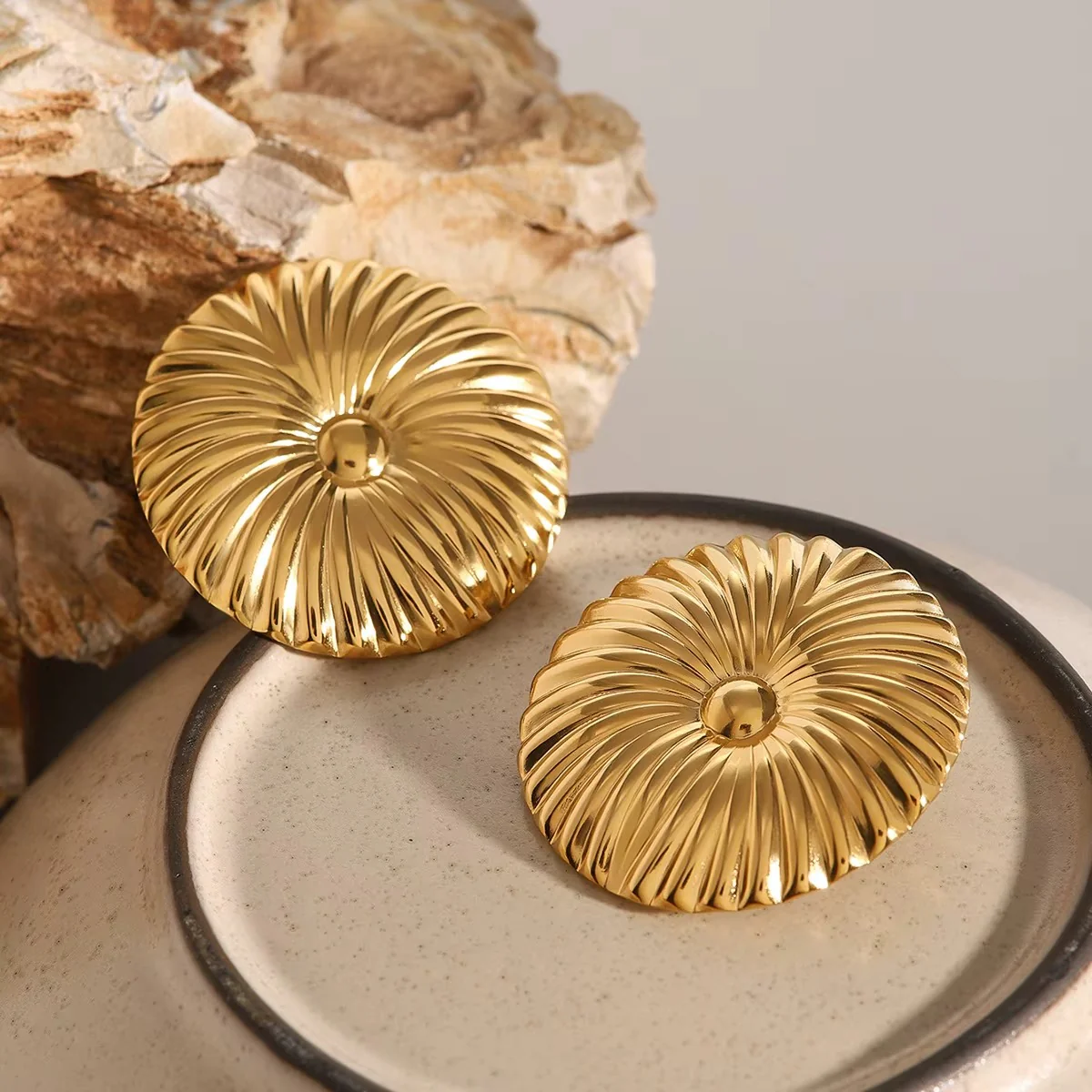18K Gold  Plated Wavy Shaped Earring - Image 3