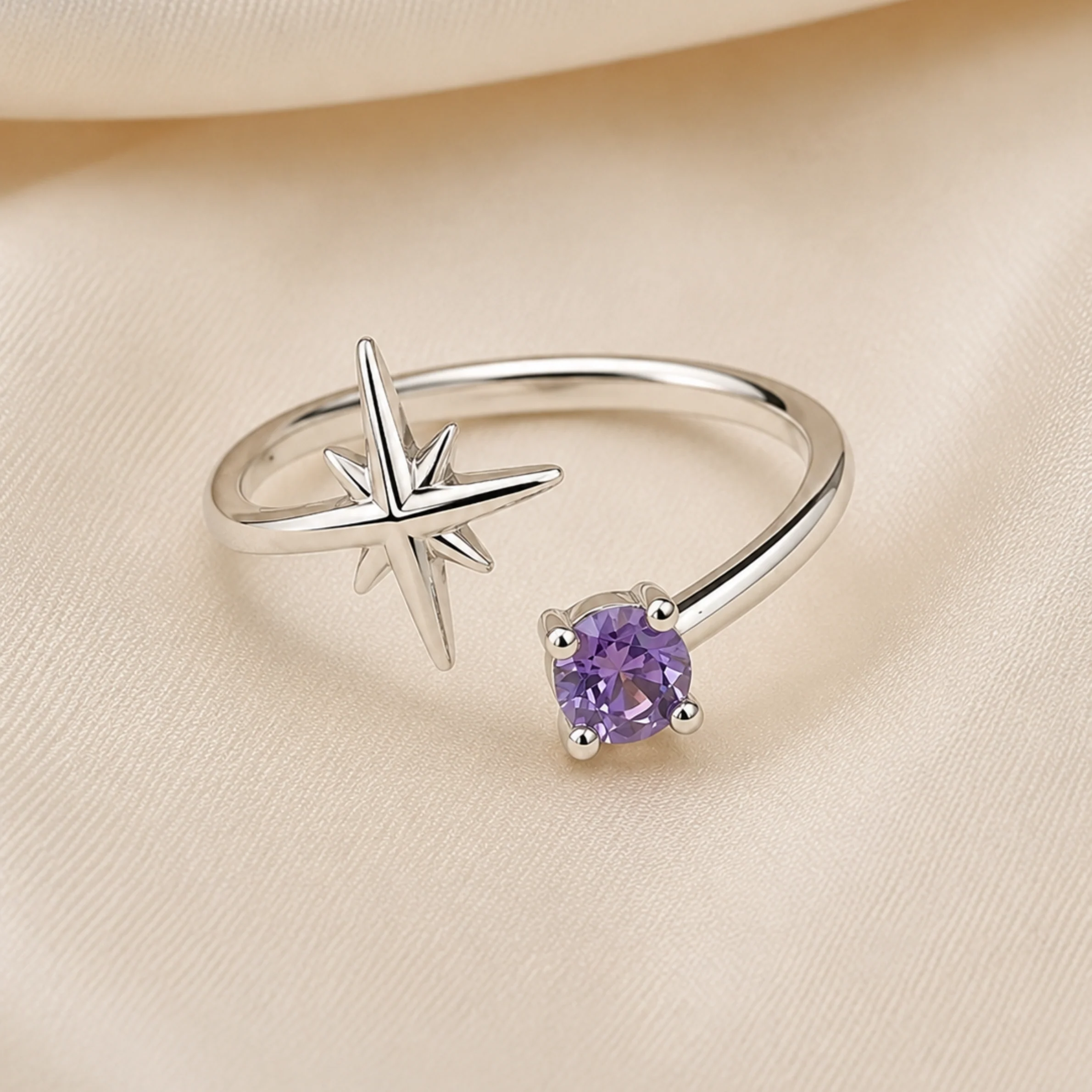 Adjustable North Star & Amethyst Ring