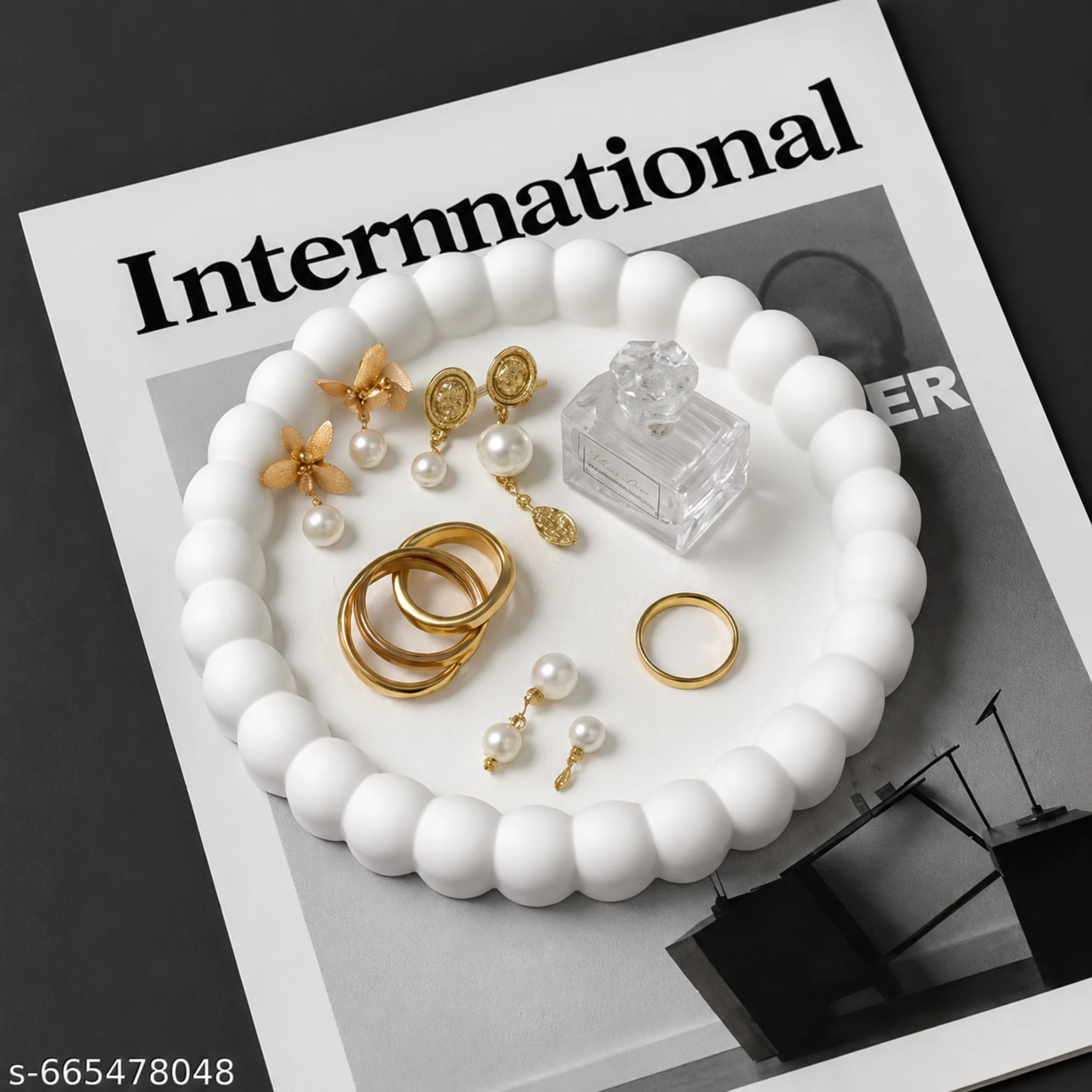Aesthetic White Beaded Catchall Tray for Accessories