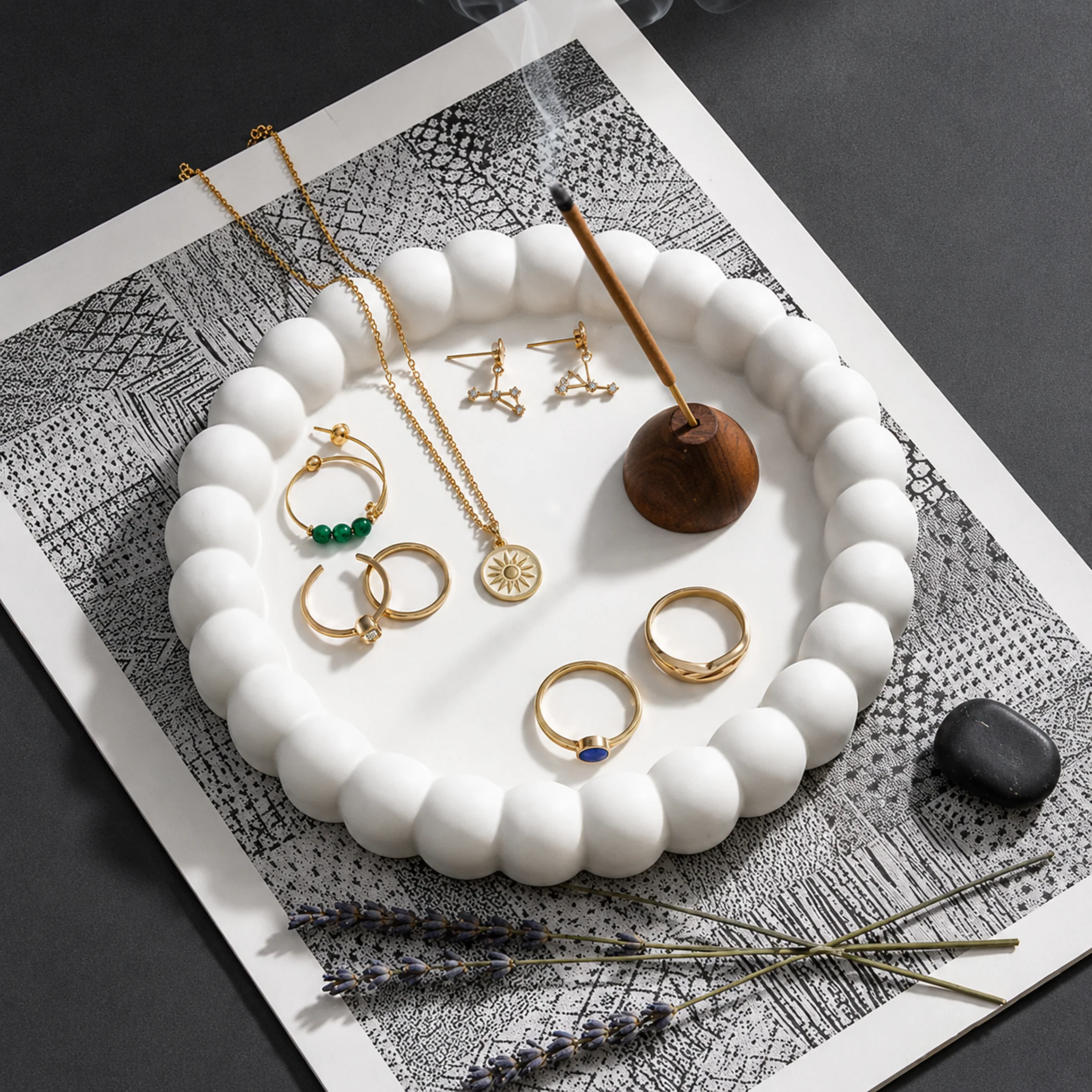 Aesthetic White Beaded Catchall Tray for Accessories - Image 3