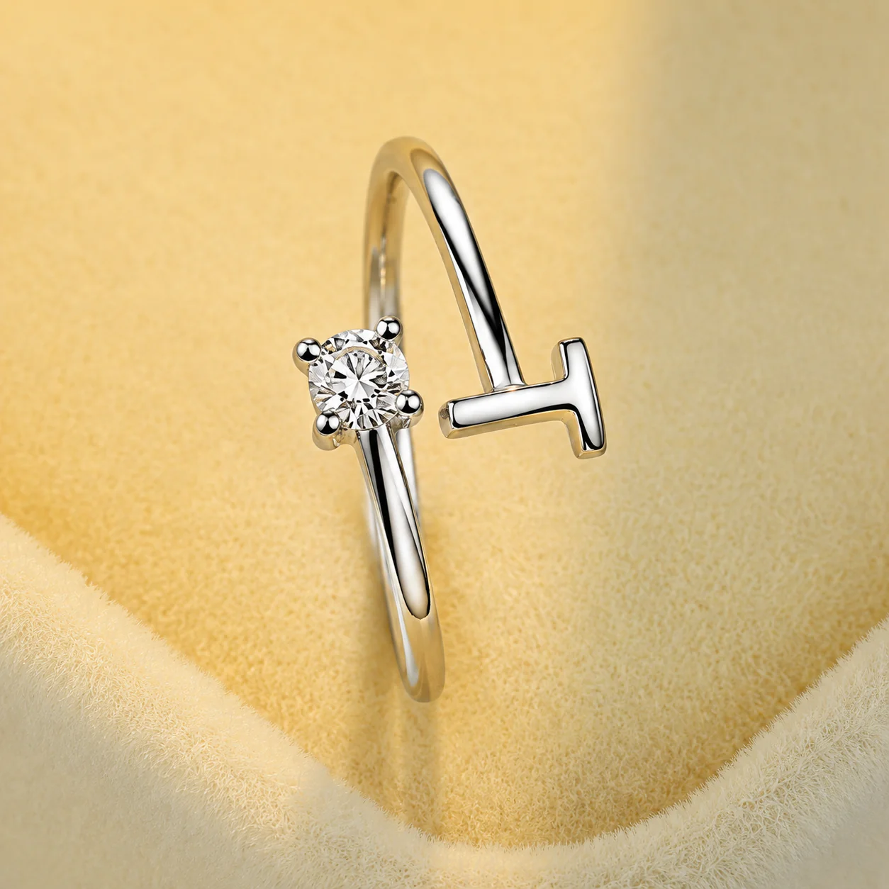 Alphabet T Letter Adjustable Ring - Image 2