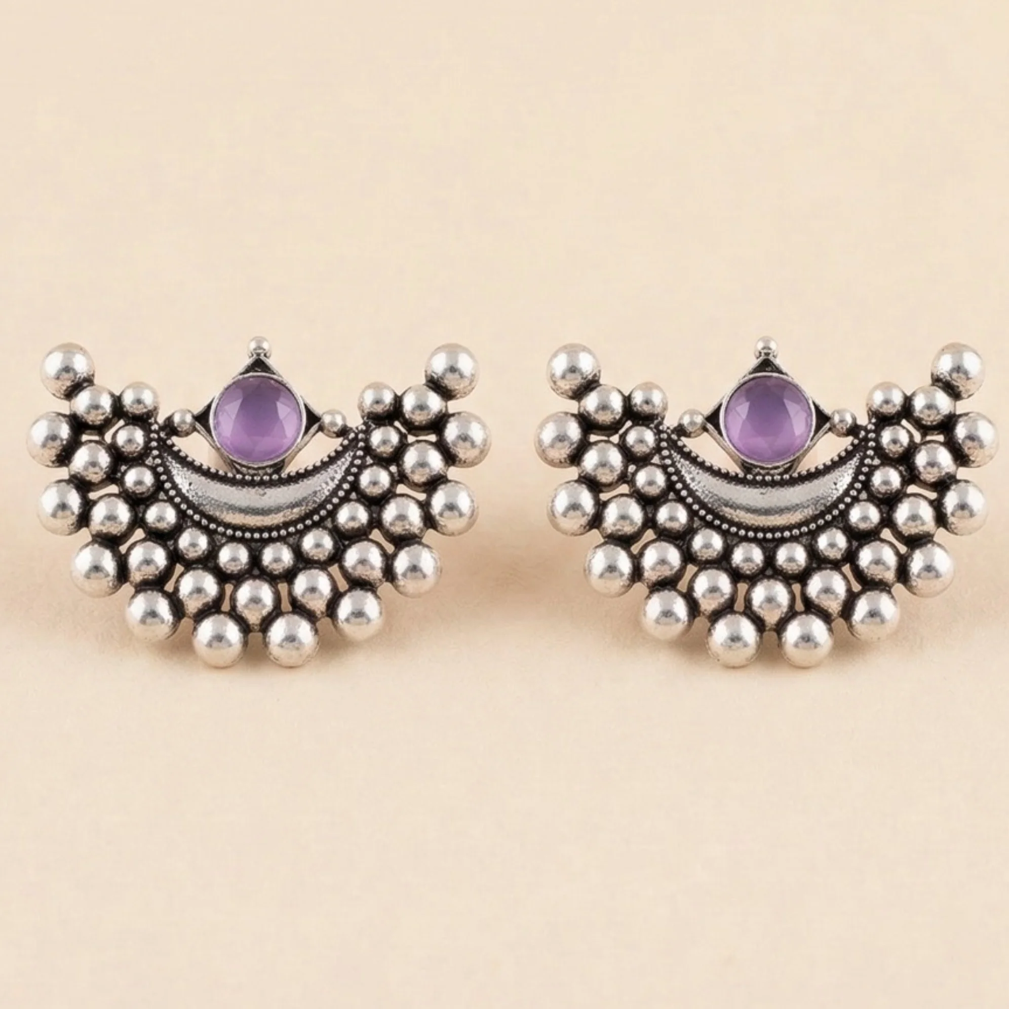 Amethyst Royal Charm Oxidised Earrings