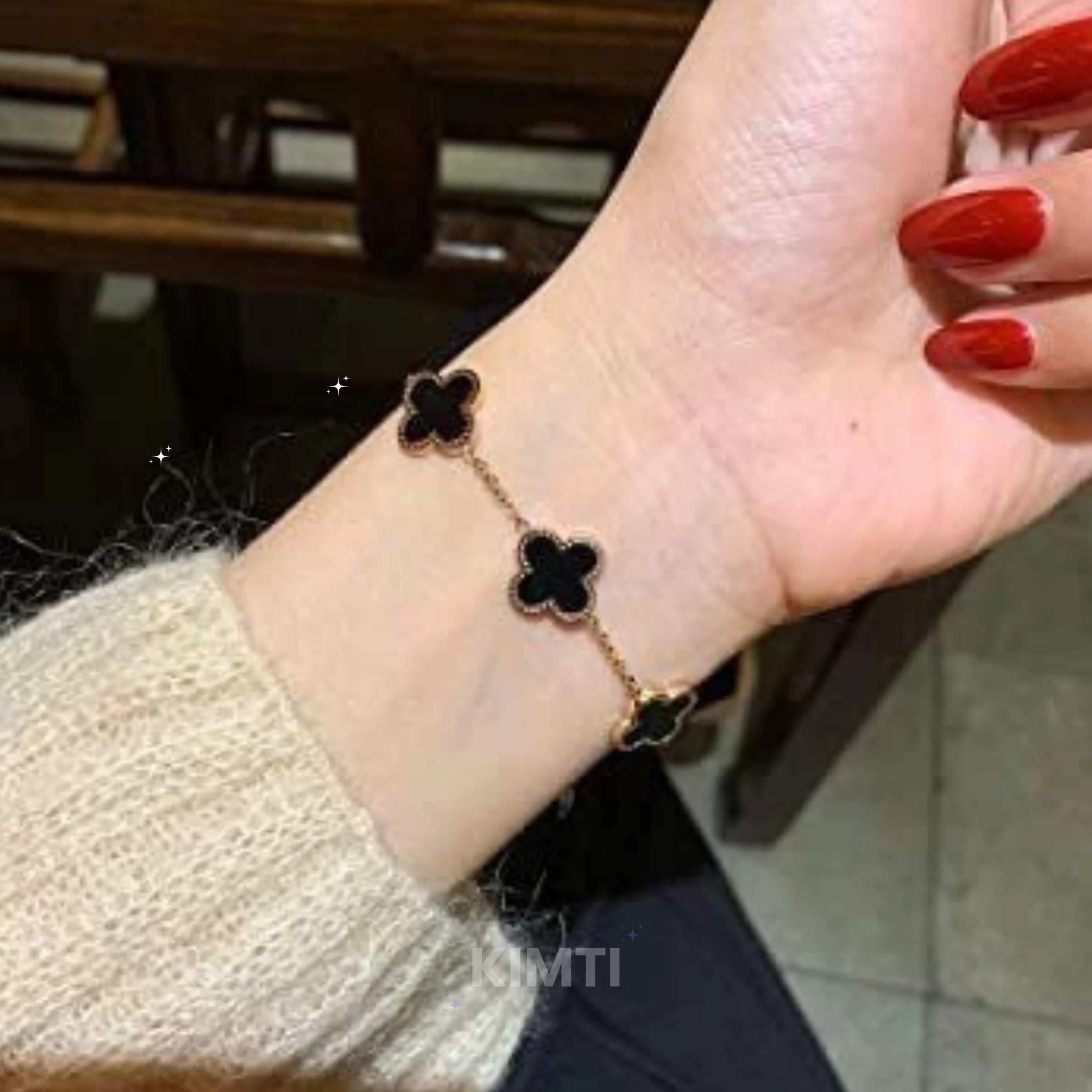 Rs. 149 Anti Tarnish Black Clover Flower Bracelet - Image 4