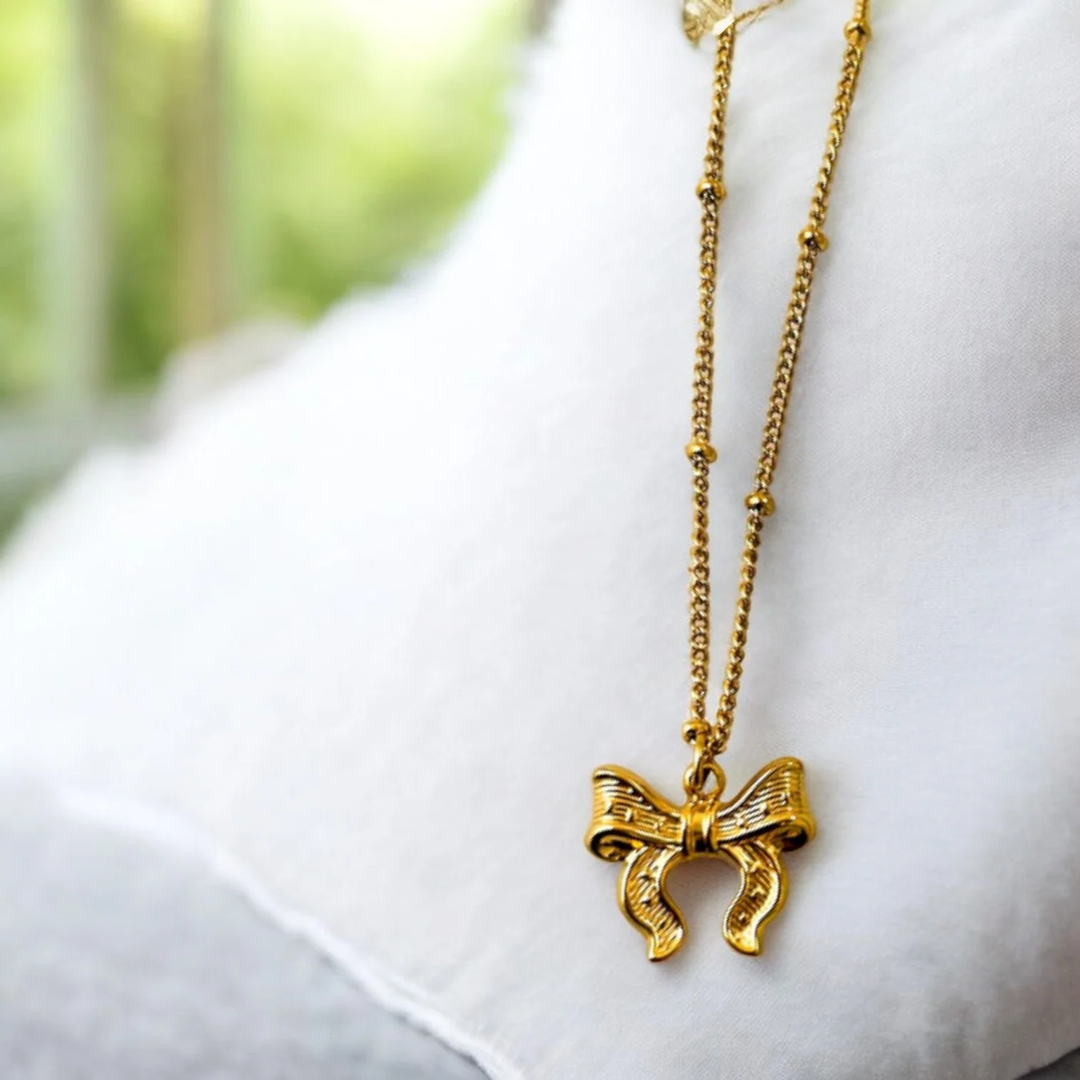 Anti Tarnish Gold Bow pendant necklace - Image 3