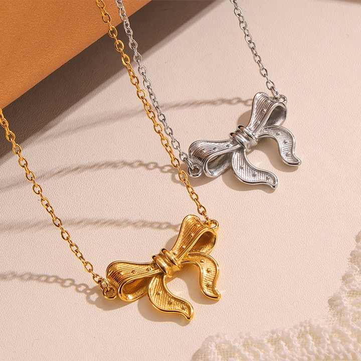 Anti Tarnish Gold Bow pendant necklace - Image 6