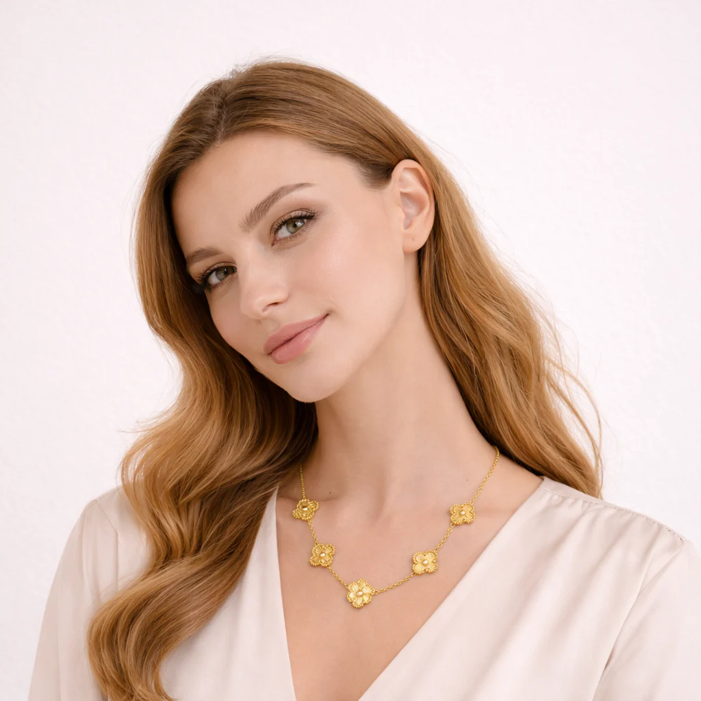 Anti Tarnish Golden Flower Necklace - Image 2