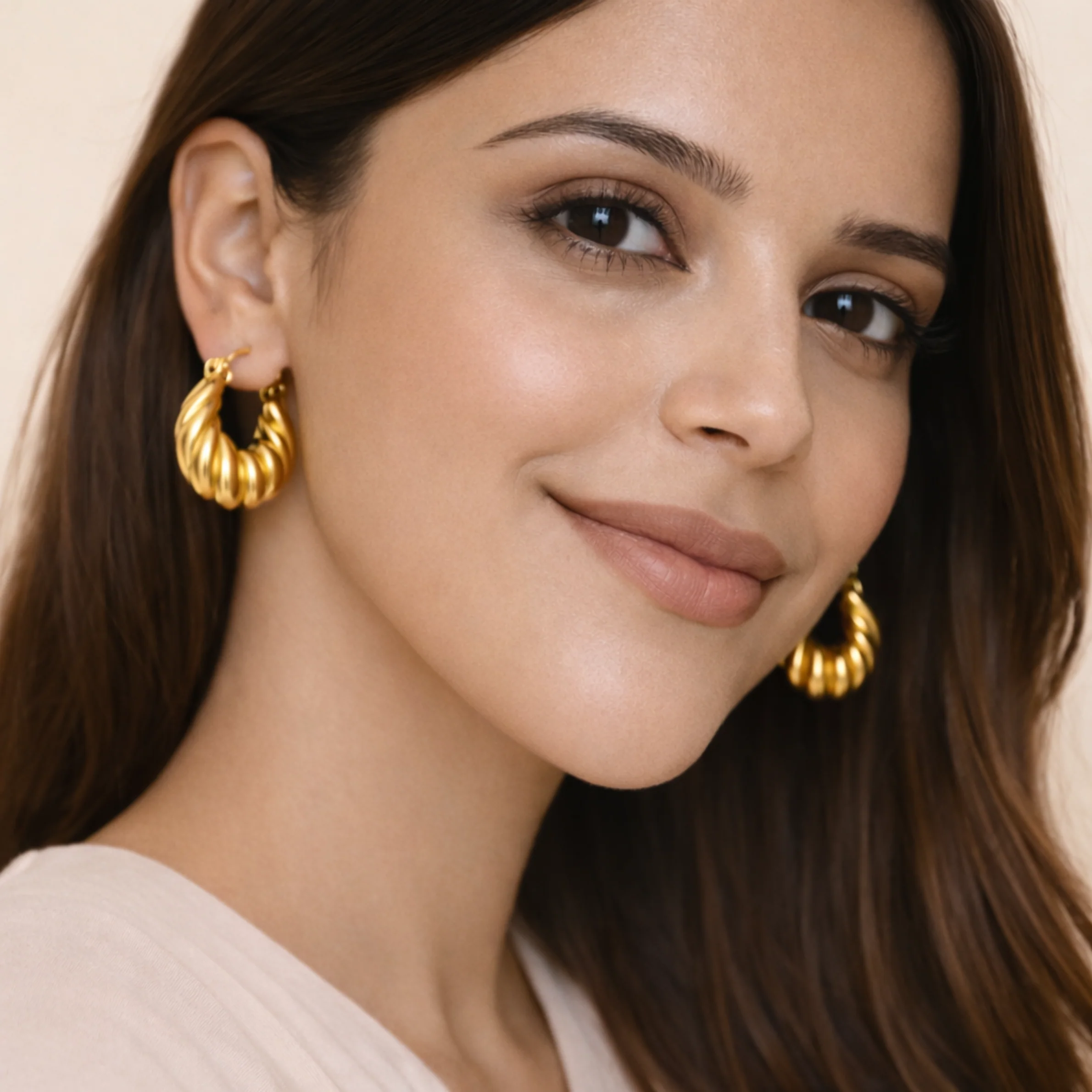 18K Gold Plated Anti Tarnish Golden Hoop Anti Tarnish Earring - Image 2