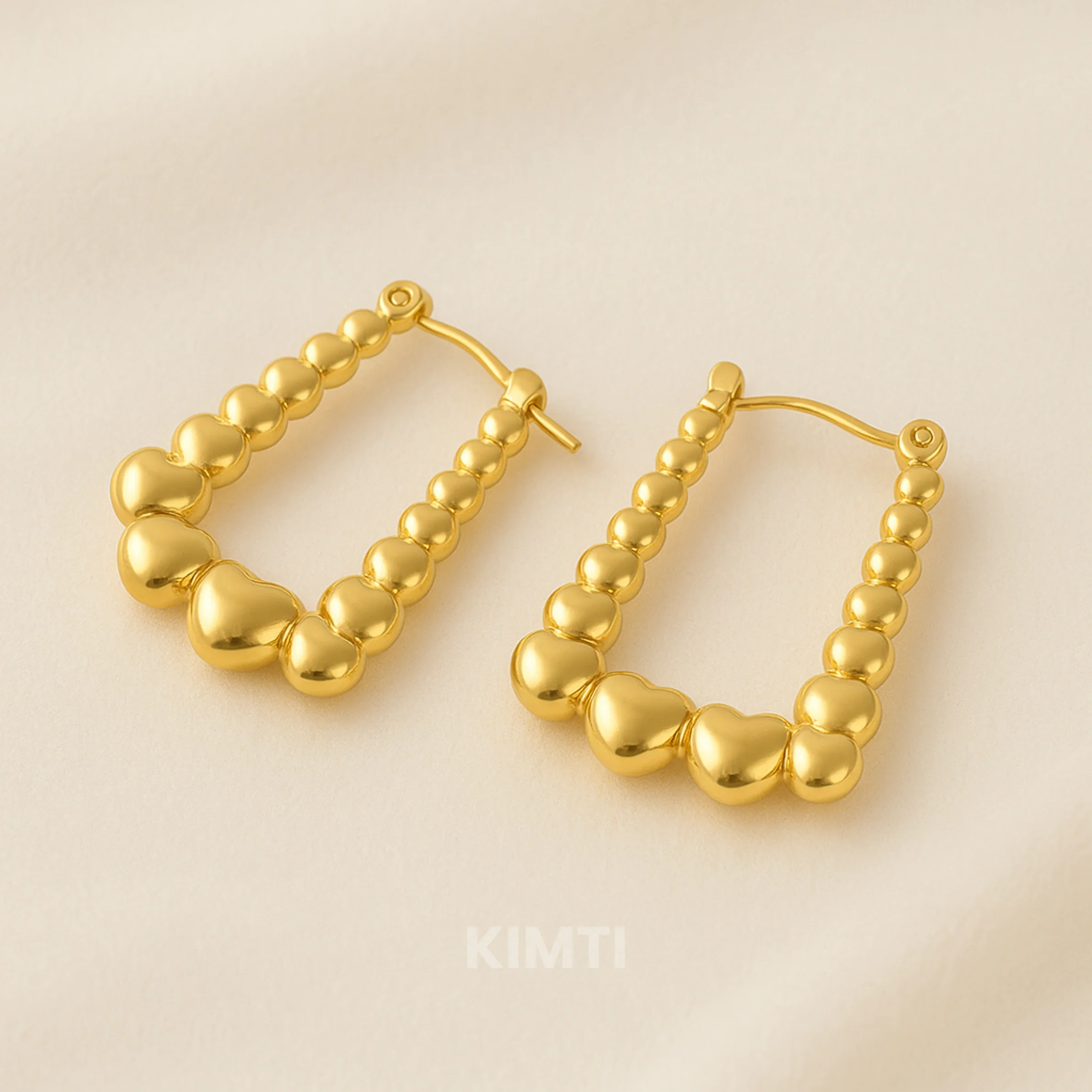 18K Gold Plated Heart Beaded Hoop Anti Tarnish Earring