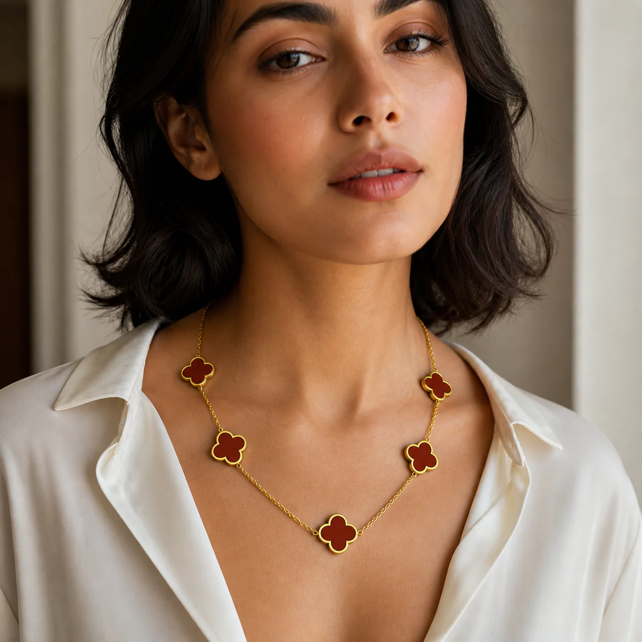Anti Tarnish Red Flower Necklace - Image 2