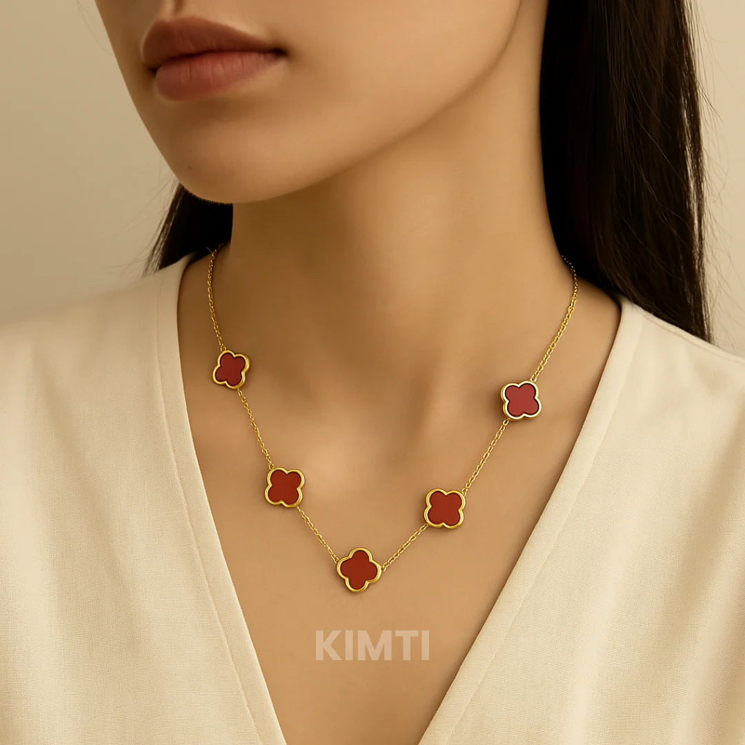 Anti Tarnish Red Flower Necklace - Image 3