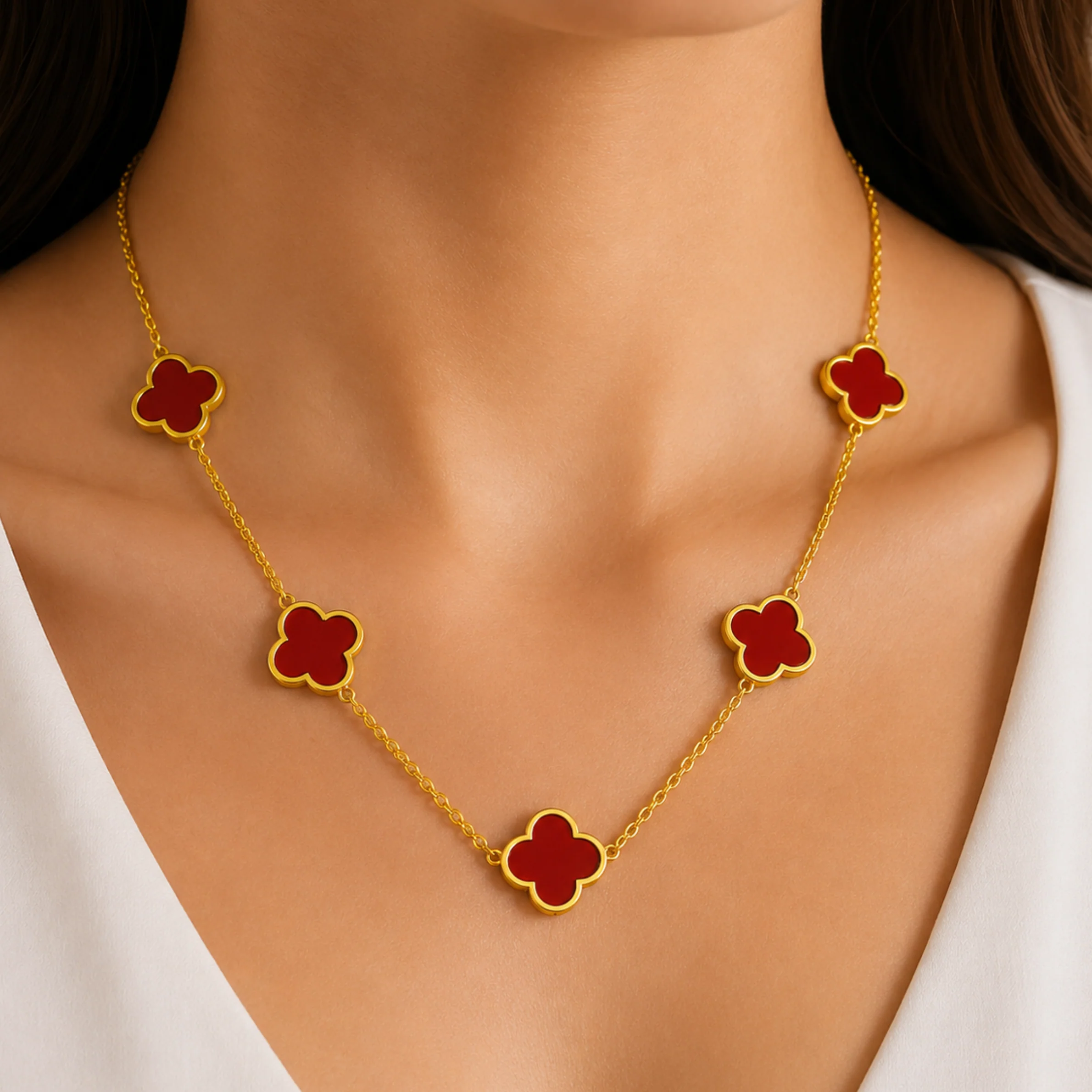 Anti Tarnish Red Flower Necklace - Image 4
