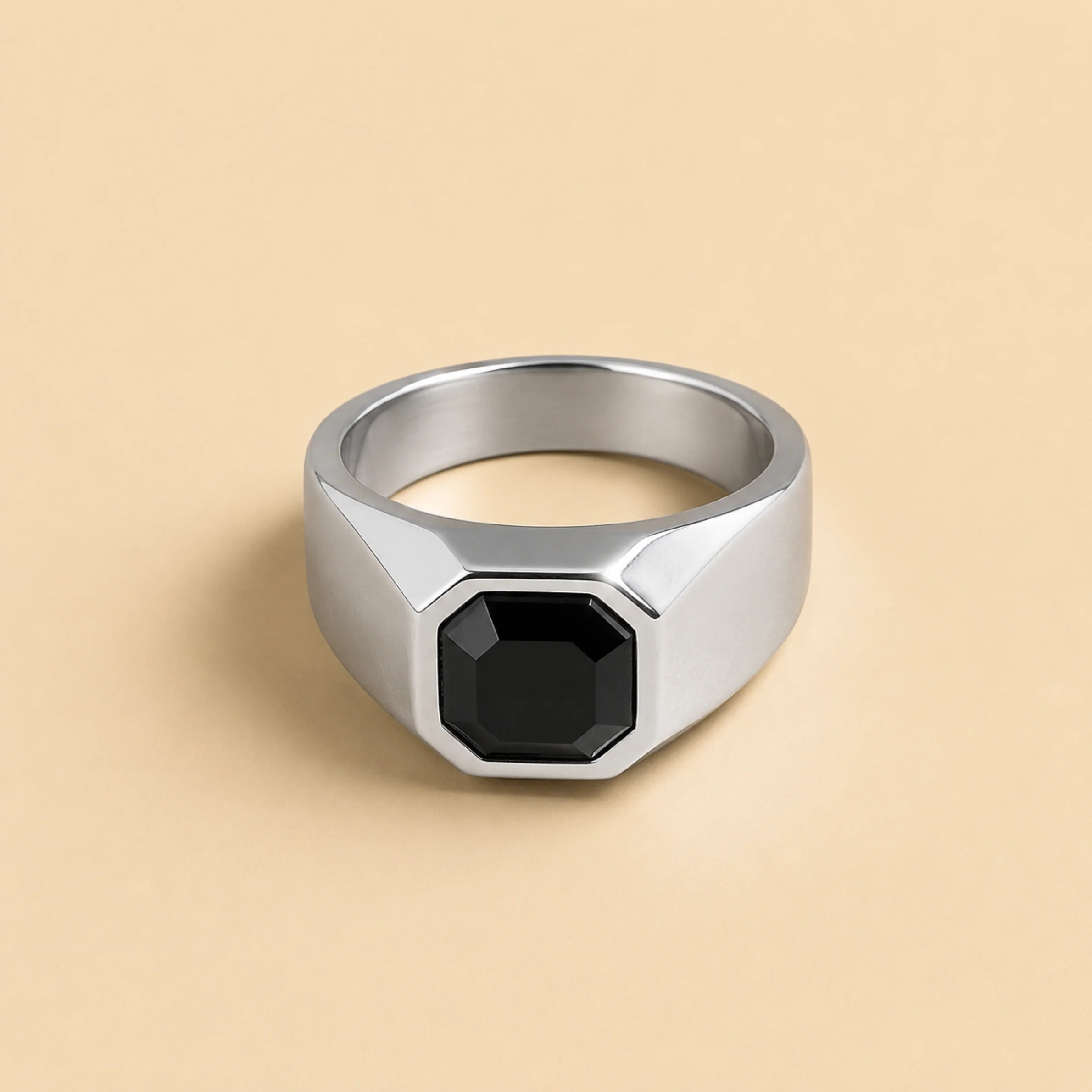Men - Anti Tarnish Silver Obsidian Edge Ring
