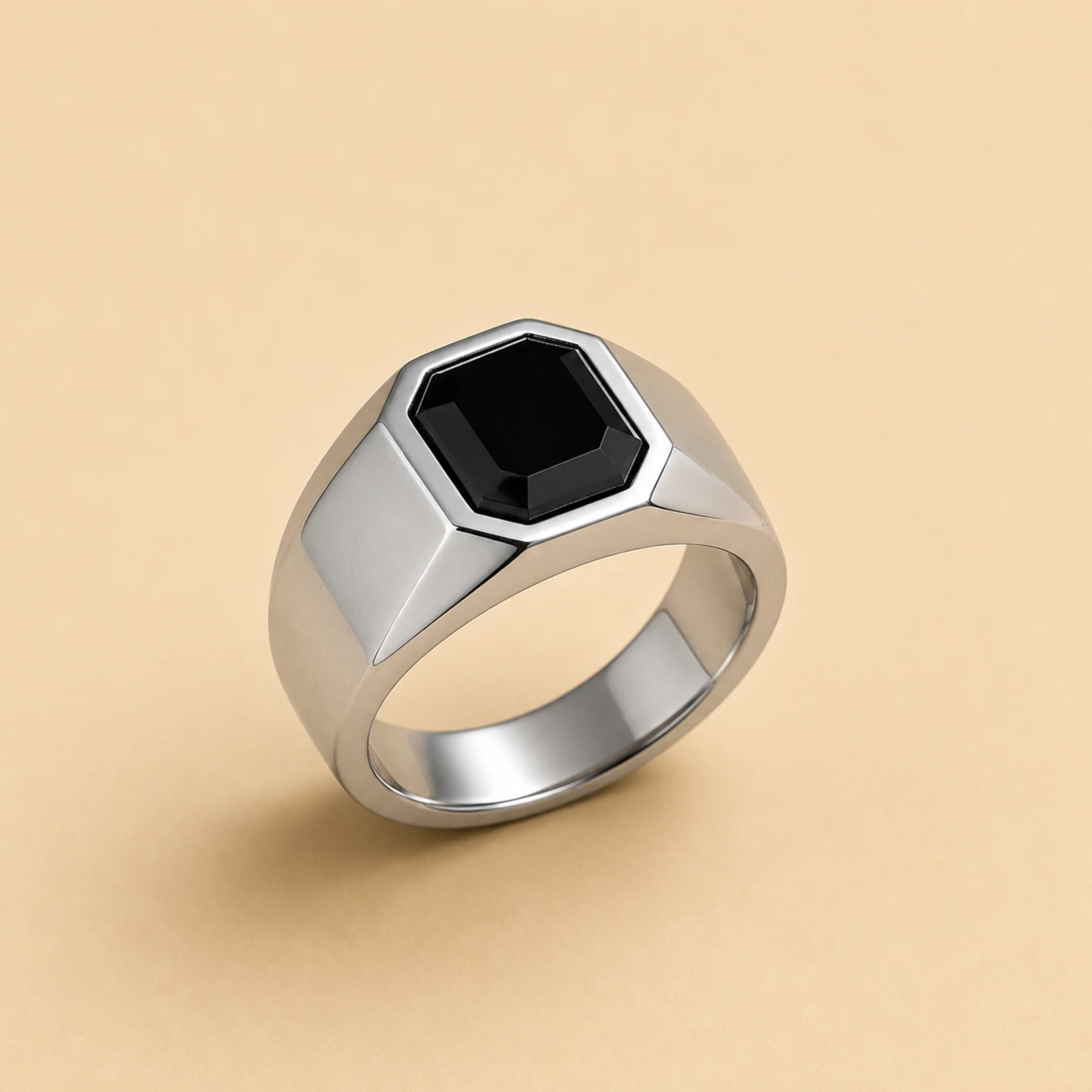 Men - Anti Tarnish Silver Obsidian Edge Ring - Image 2