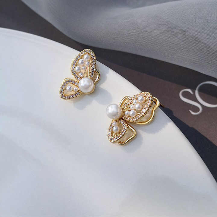 Butterfly Pearl Stud Earring - Image 3
