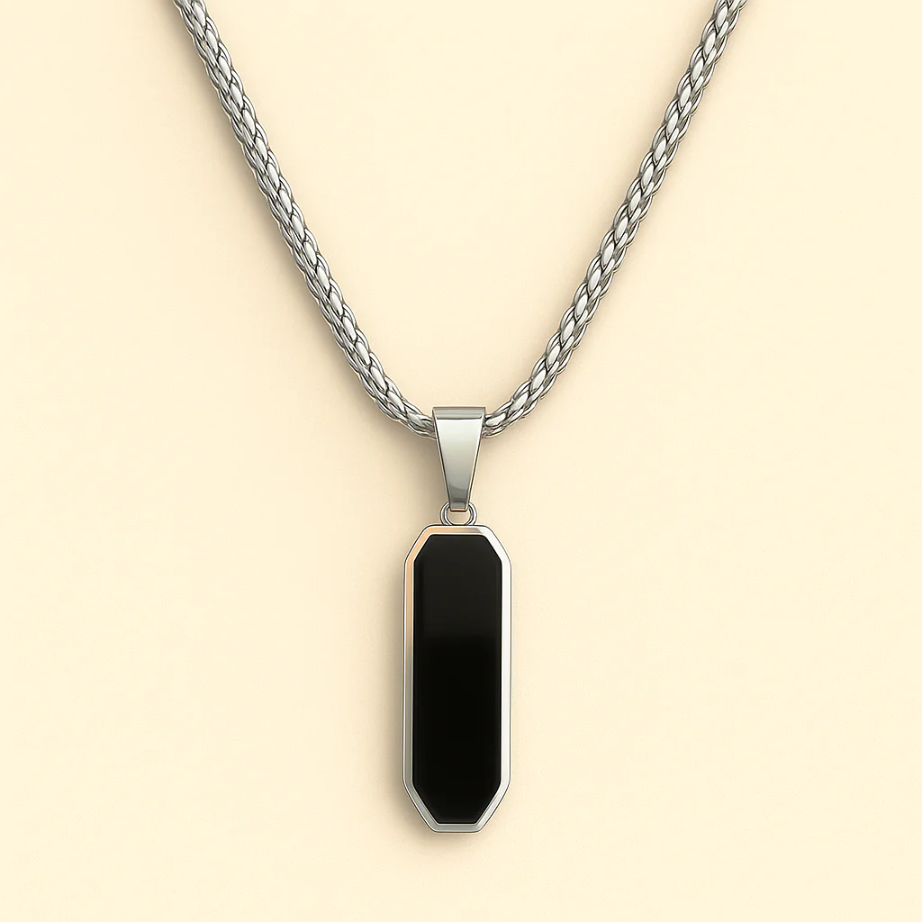 Men - Black Hex Bar Pendant Stainless Steel Necklace