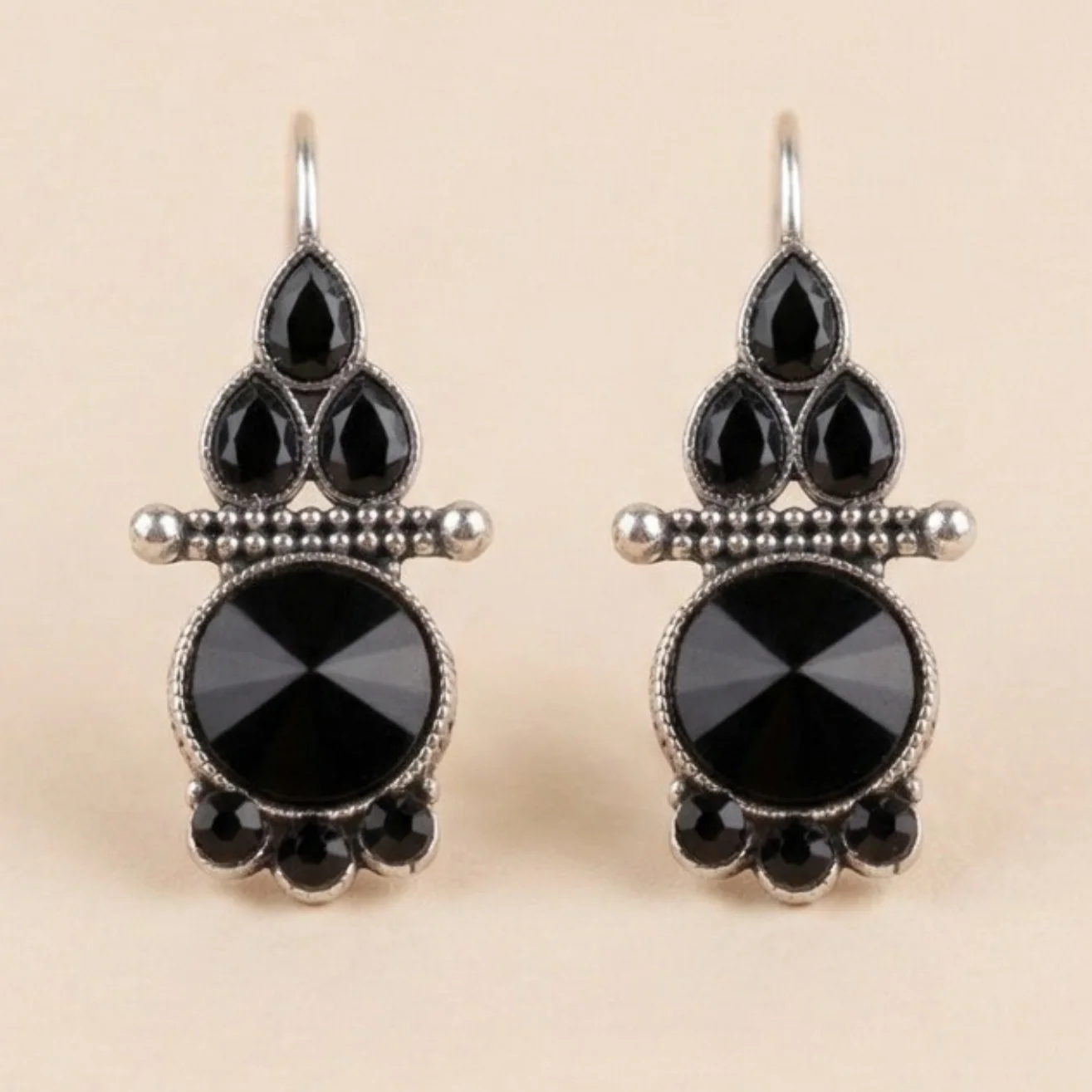 Black Empress Drop Oxidised Earrings