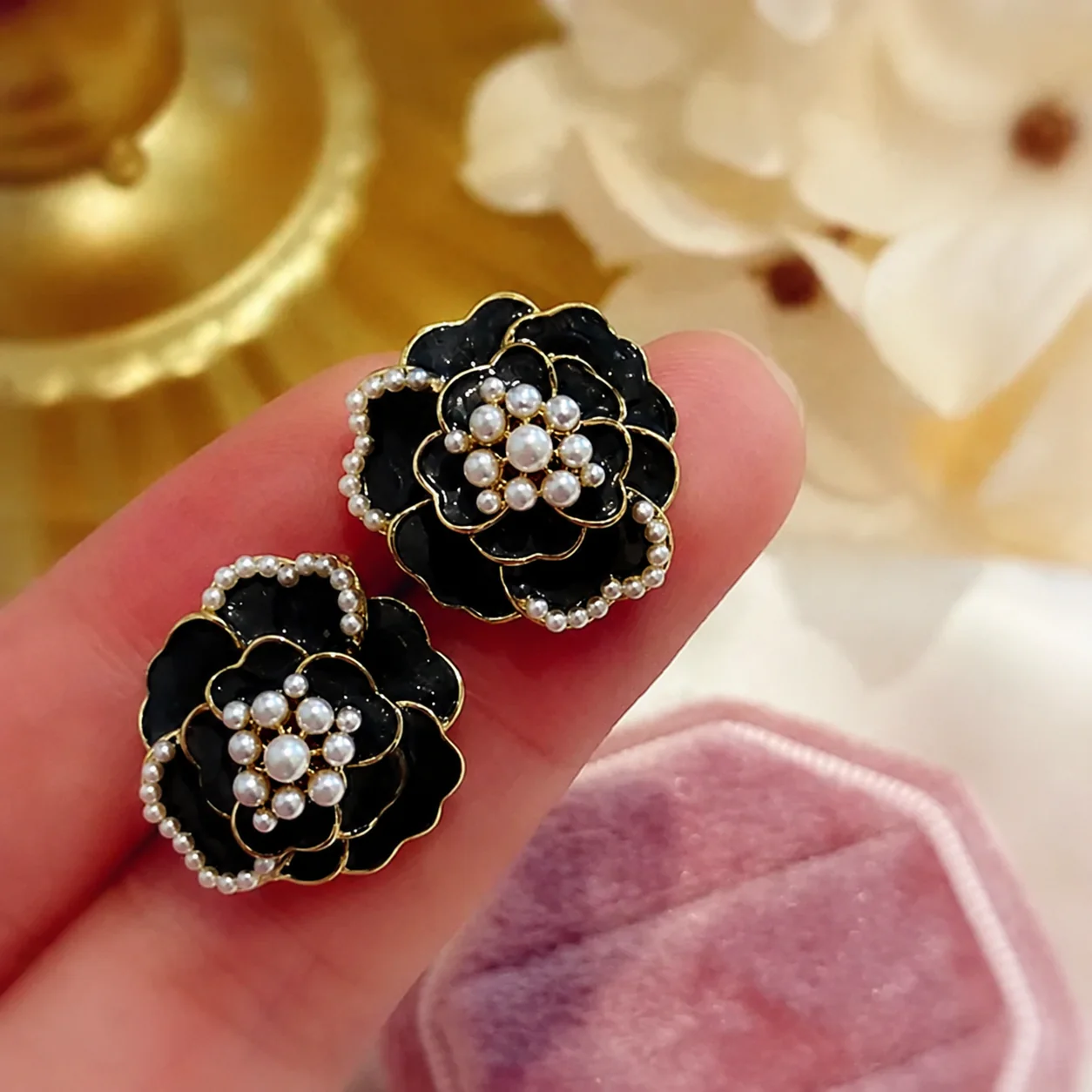 Black Flower Stud Earring