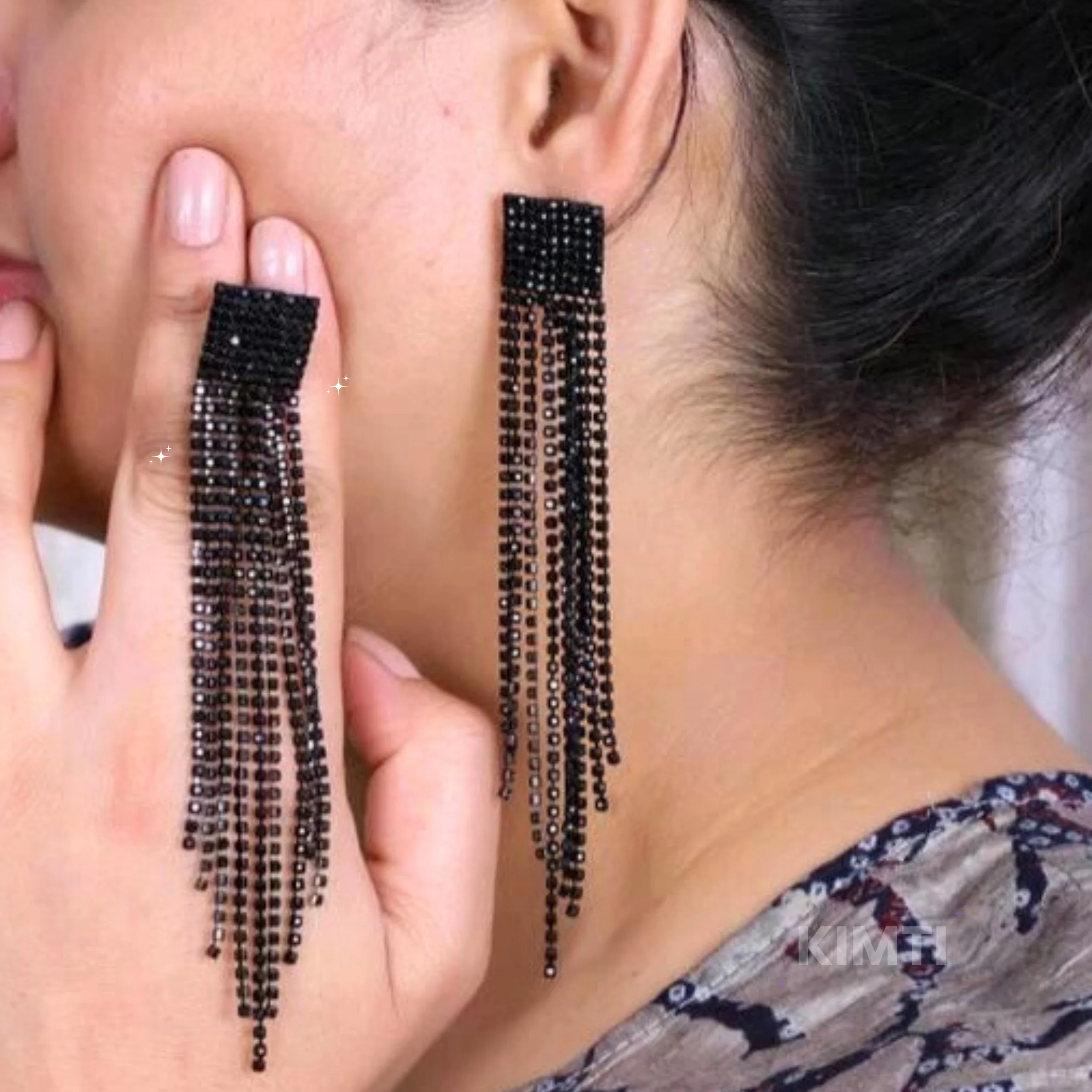 Black Long Dangler Earring - Image 5