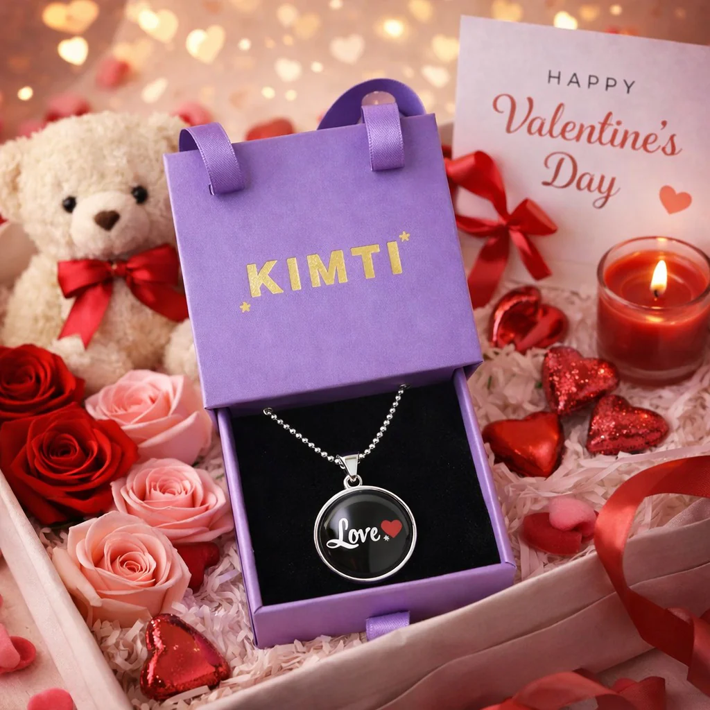 Black Love Round Pendant Necklace - Image 5