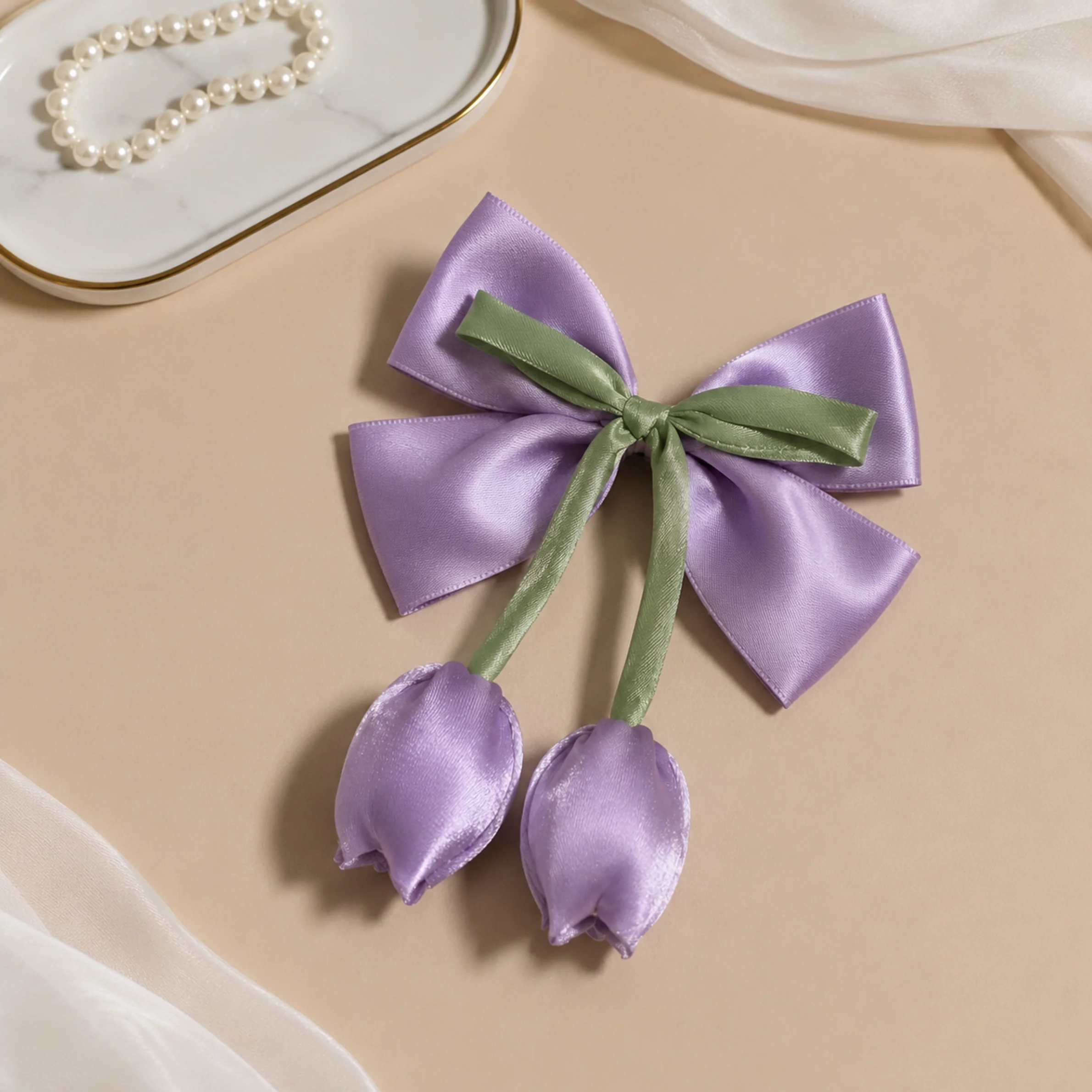 Handmade Tulip Bow Hair Clip for Girls - Image 3