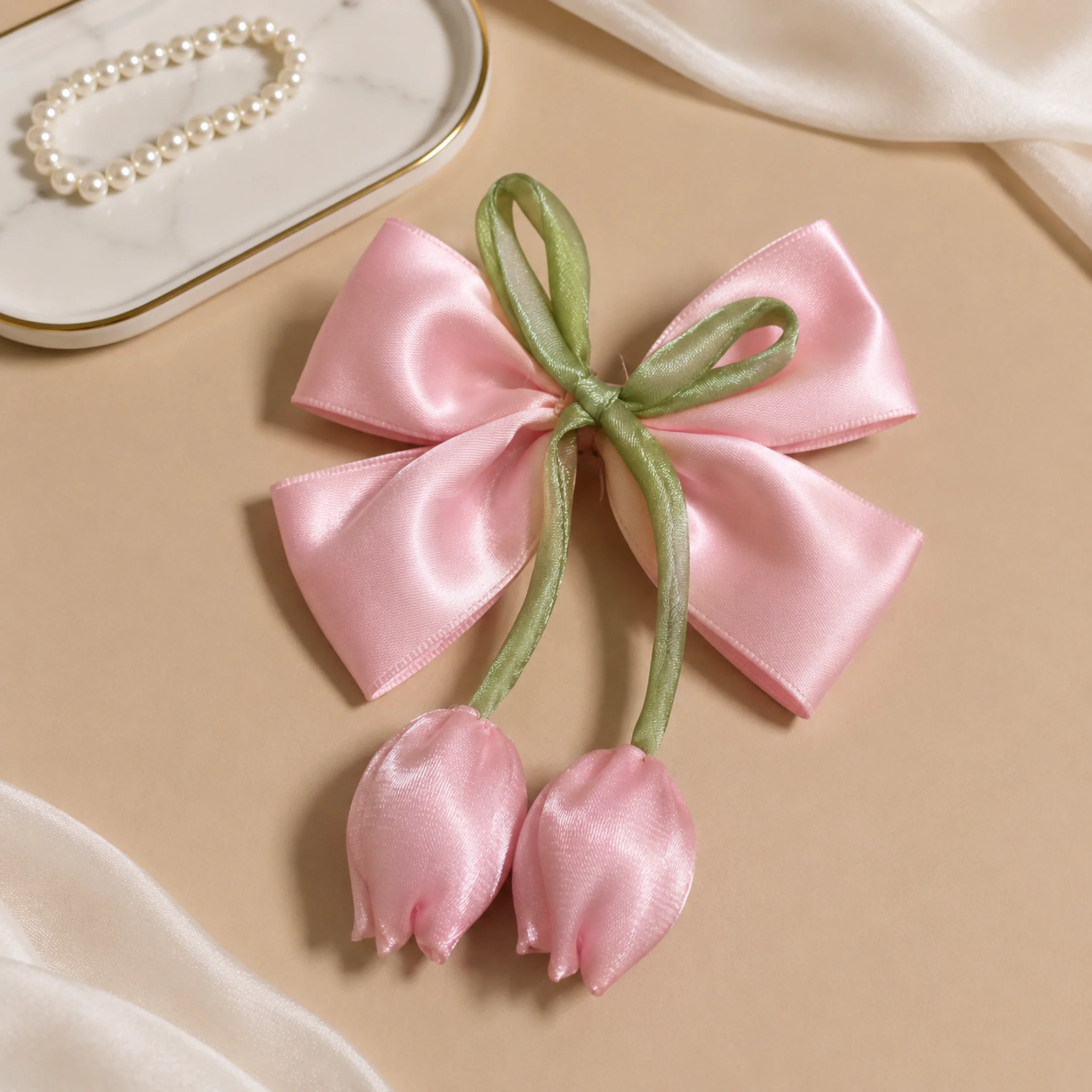 Handmade Tulip Bow Hair Clip for Girls - Image 4