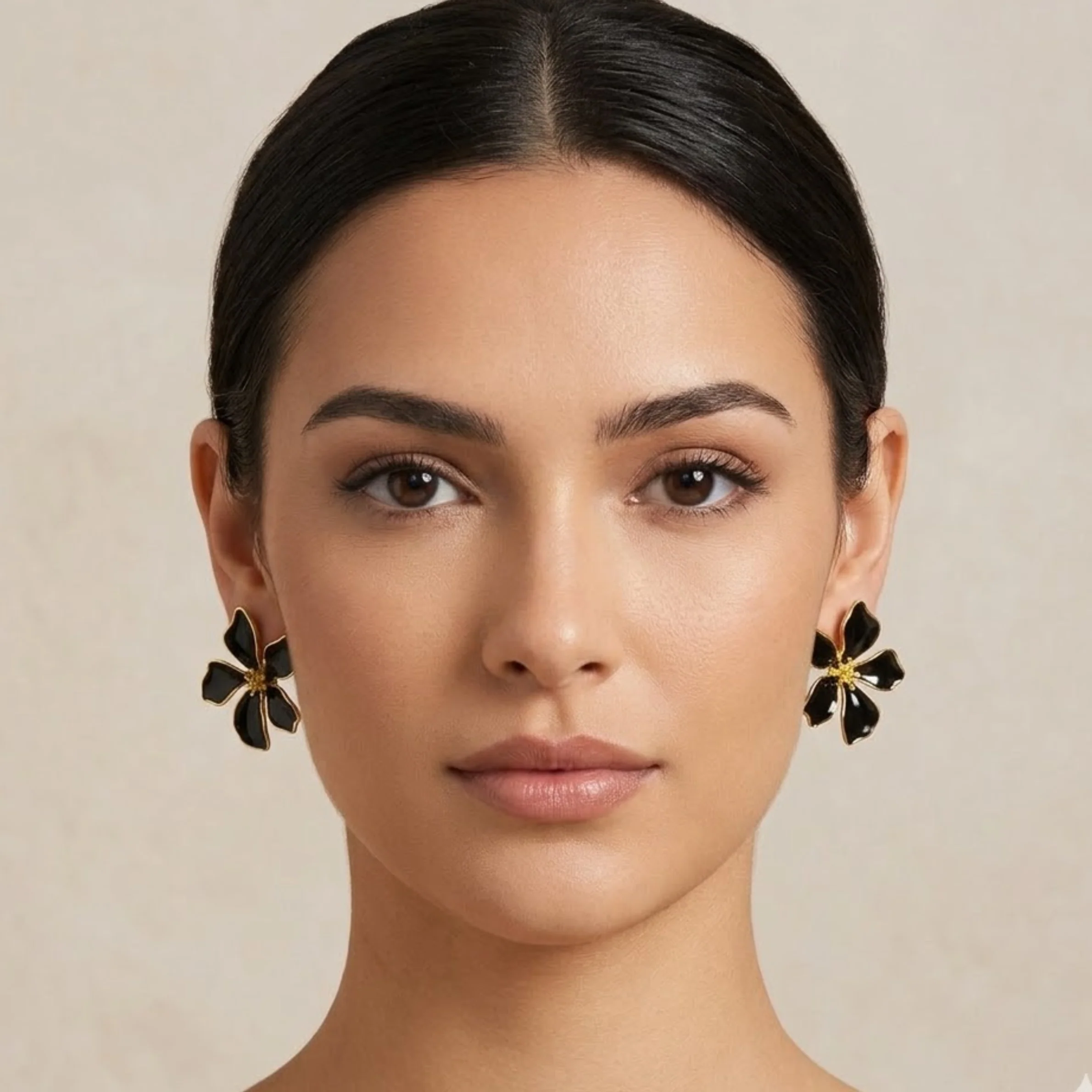 Bloom In Midnight Black Korean Earrings - Image 2