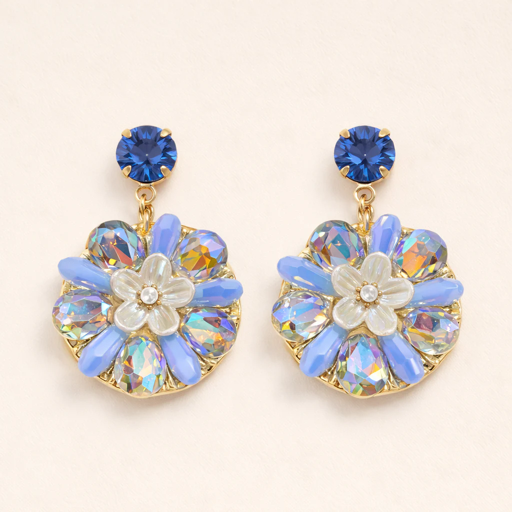Blue Floral Bloom Tassels Dreamy Earring
