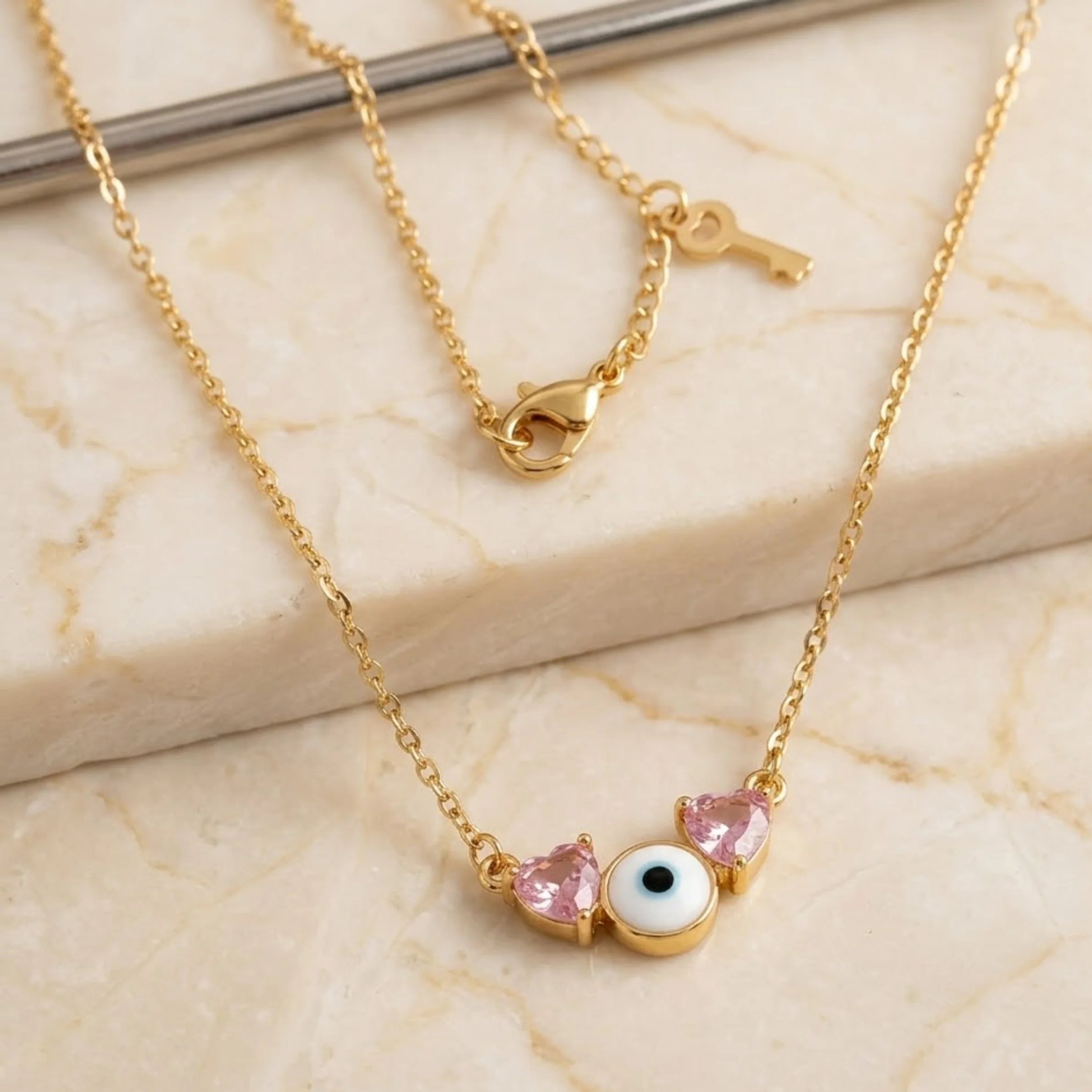 Blush Heart Evil Eye Necklace - Image 3