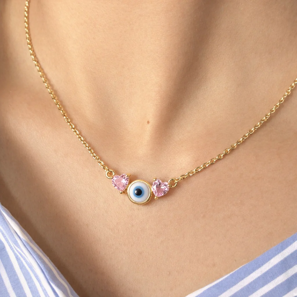 Blush Heart Evil Eye Necklace - Image 4